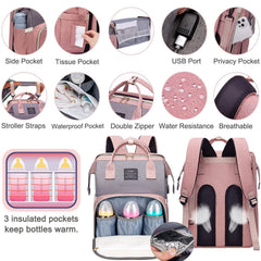 ANWTOTU diaper bag backpack featuring built-in stroller straps for hands-free mobility.