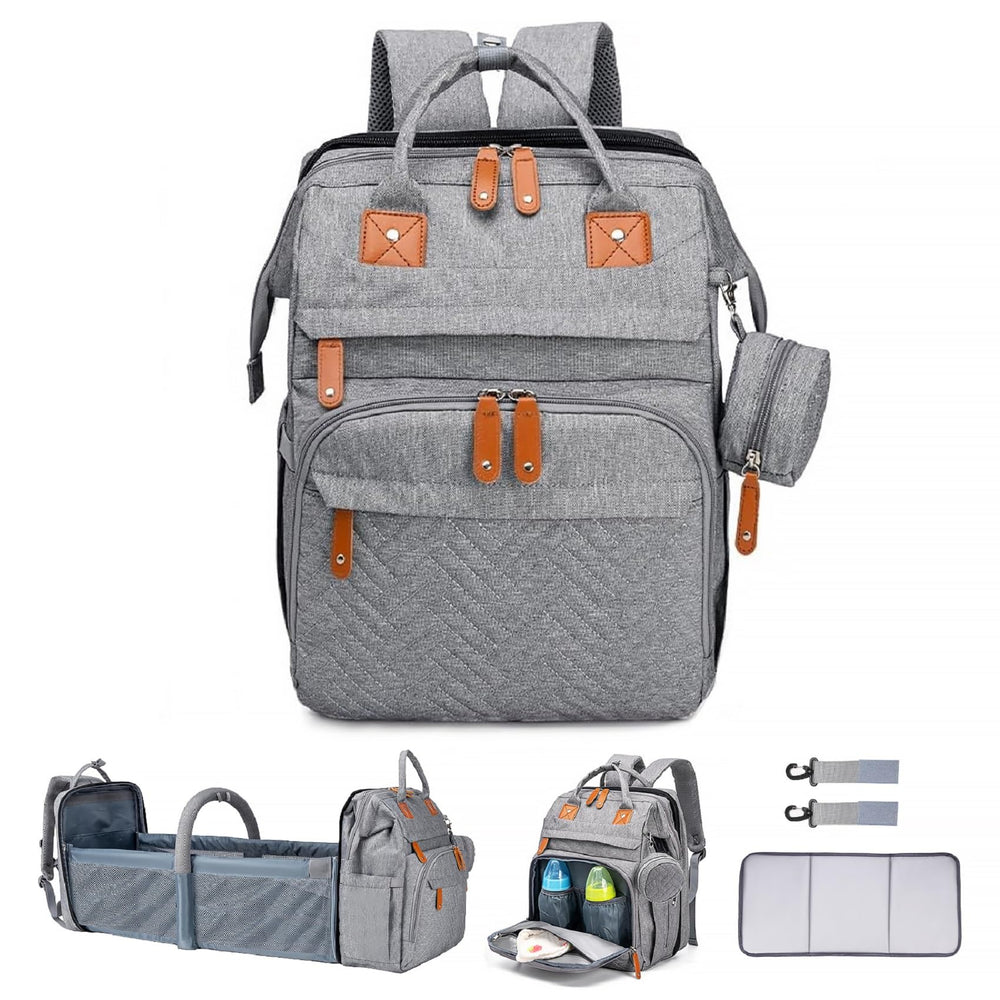 ANWTOTU diaper bag gray front view with organized compartments for baby essentials