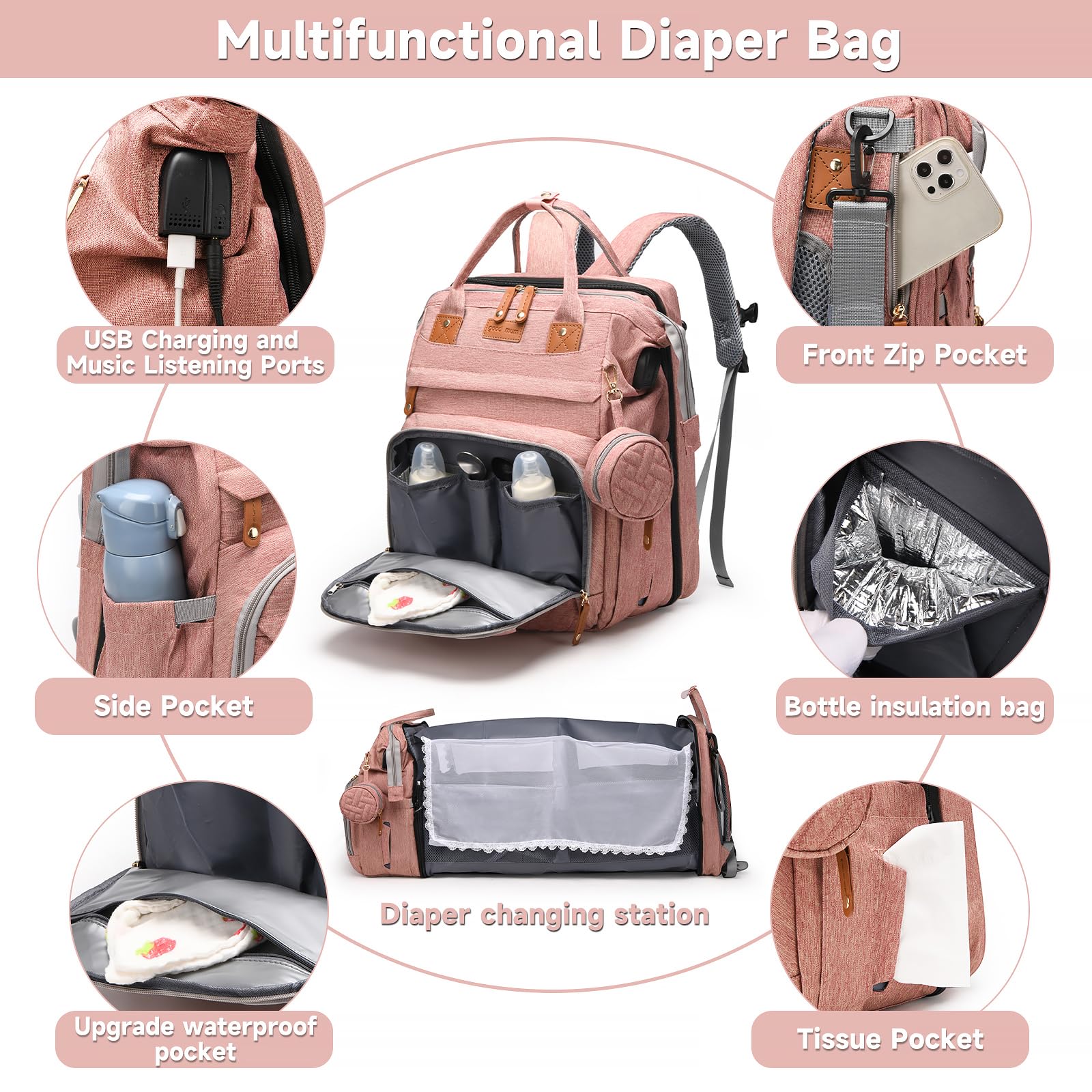 ANWTOTU pink changing station area for on-the-go diaper changes