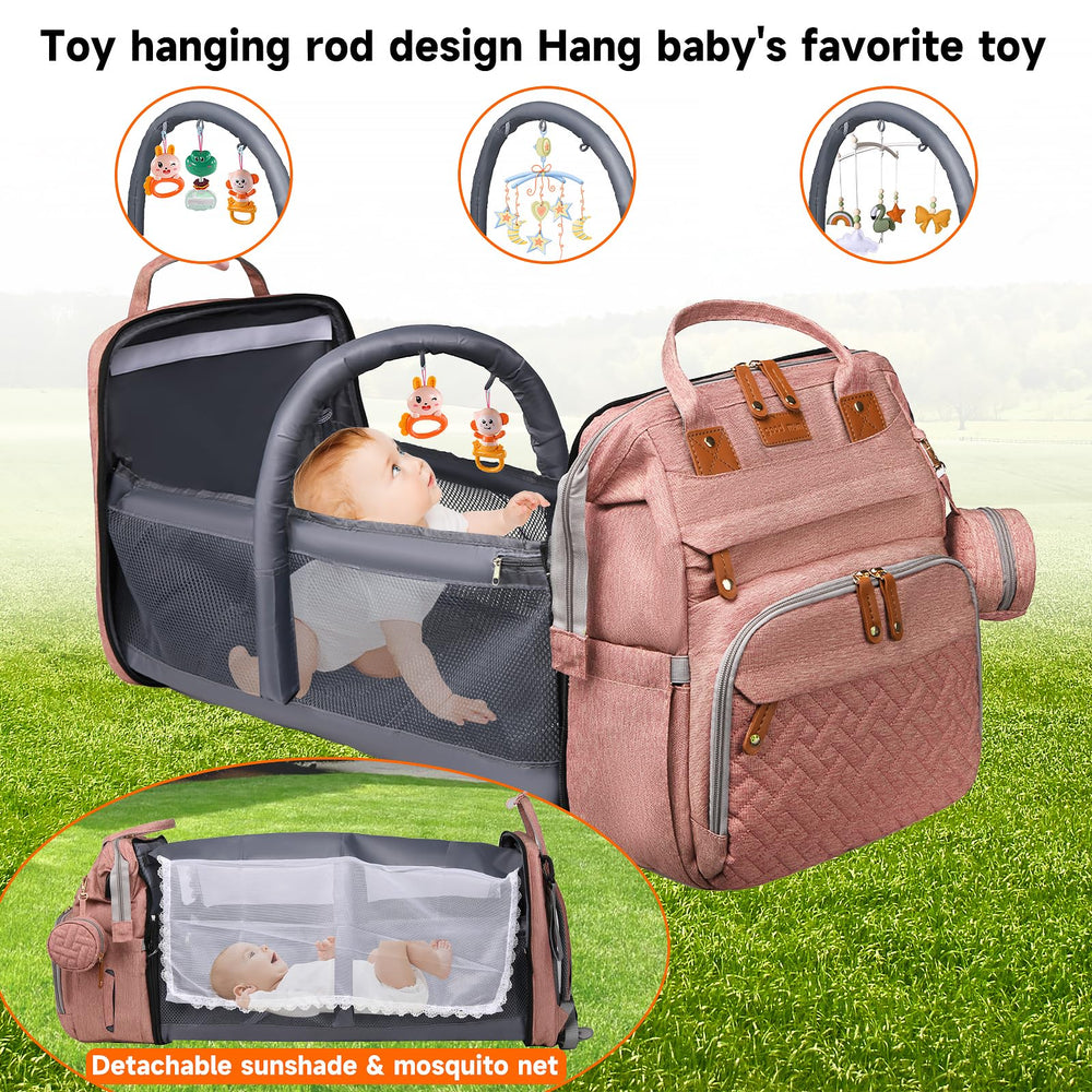 ANWTOTU pink diaper bag interior with multiple pockets for quick access