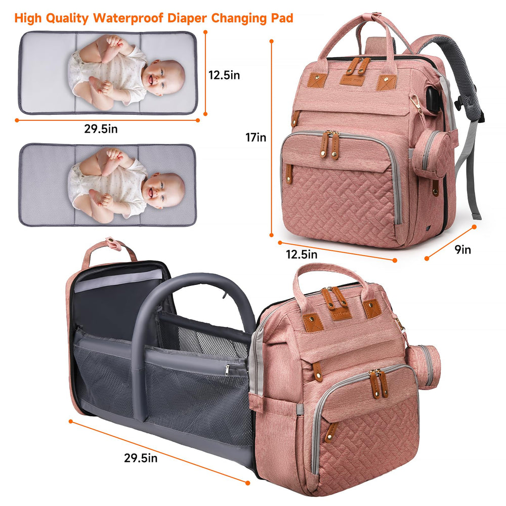 ANWTOTU pink diaper bag with USB port for on-the-go charging