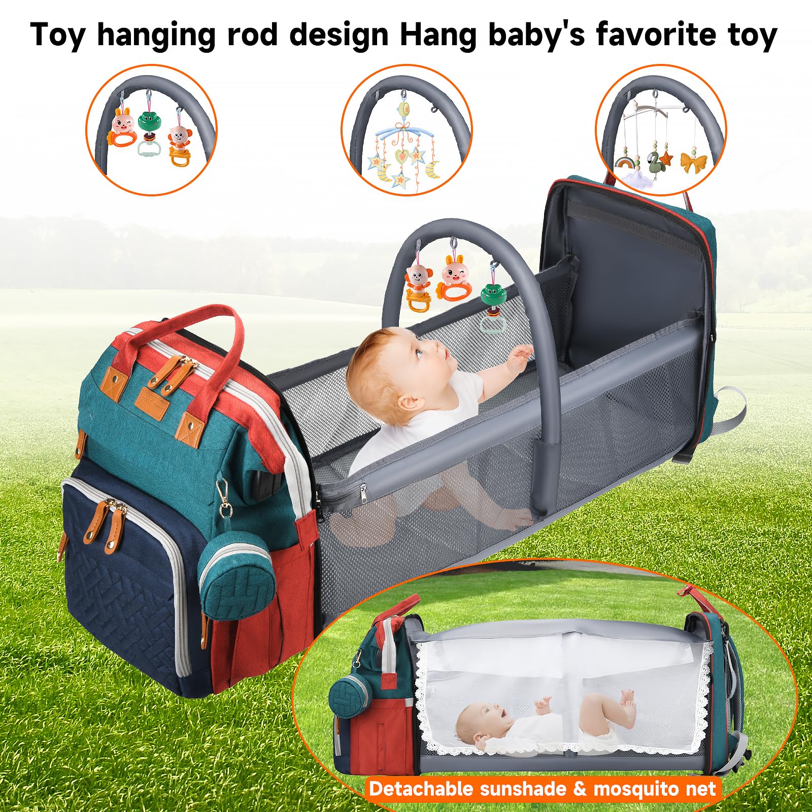 ANWTOTU diaper bag backpack showing changing station for quick on-the-go changes.