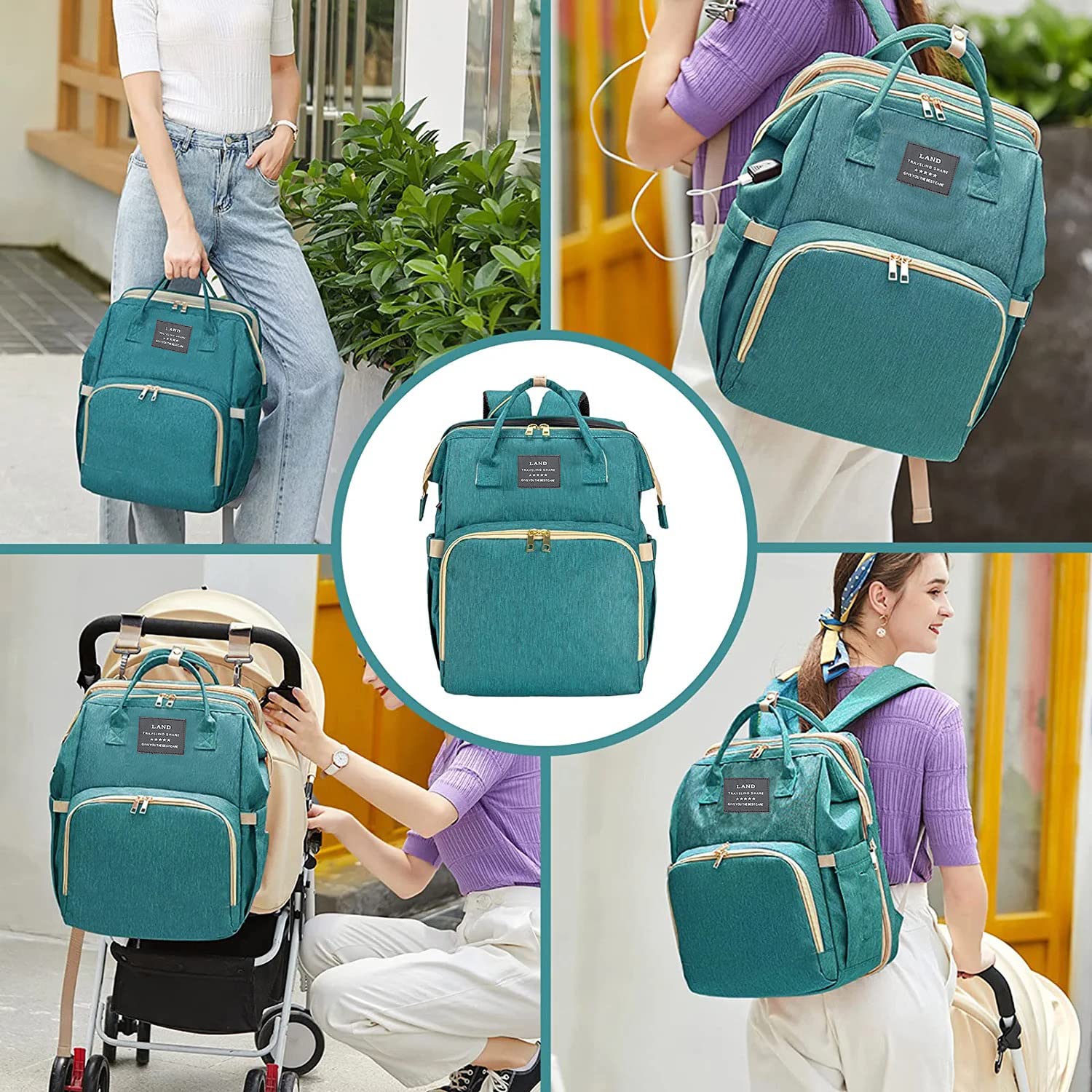 ANWTOTU diaper bag changing-station area with washable mat for easy changes