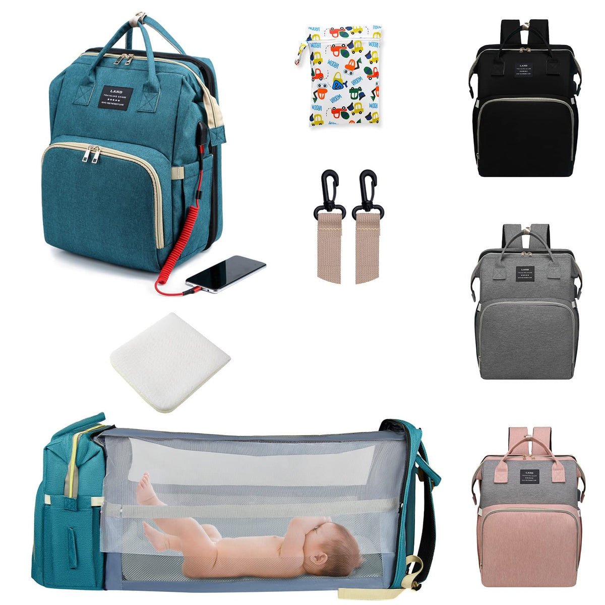 ANWTOTU diaper bag front pocket for quick bottle access and warmth