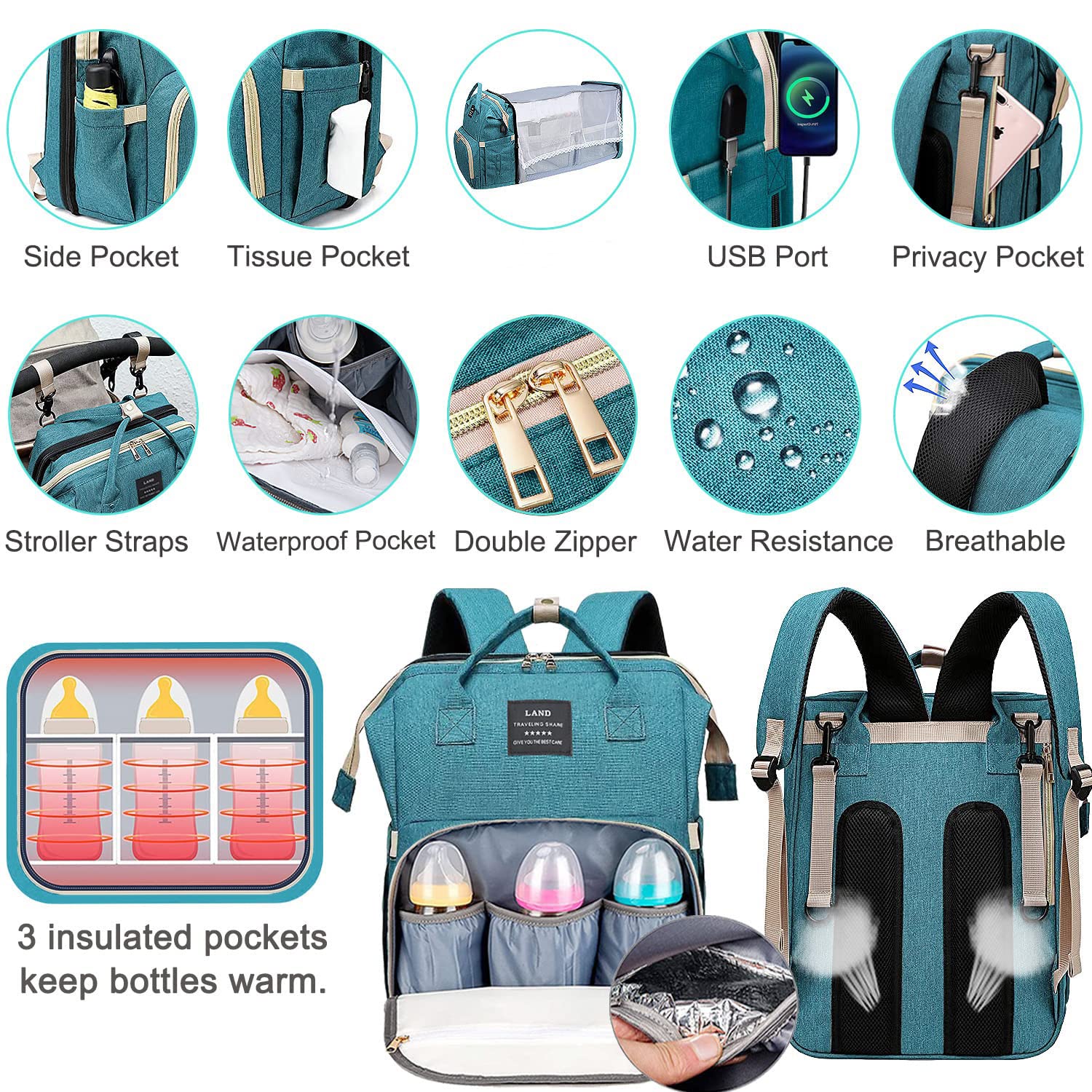ANWTOTU diaper bag stroller-straps for hands-free strolling
