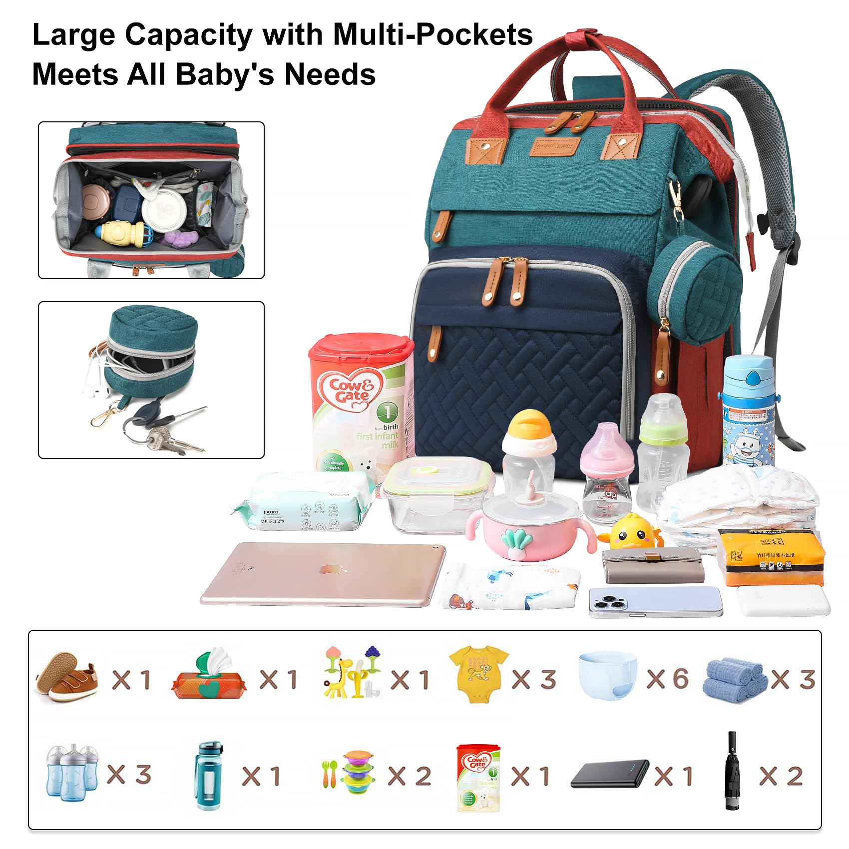 ANWTOTU diaper bag backpack with insulated bottle pockets to keep feeds ready.