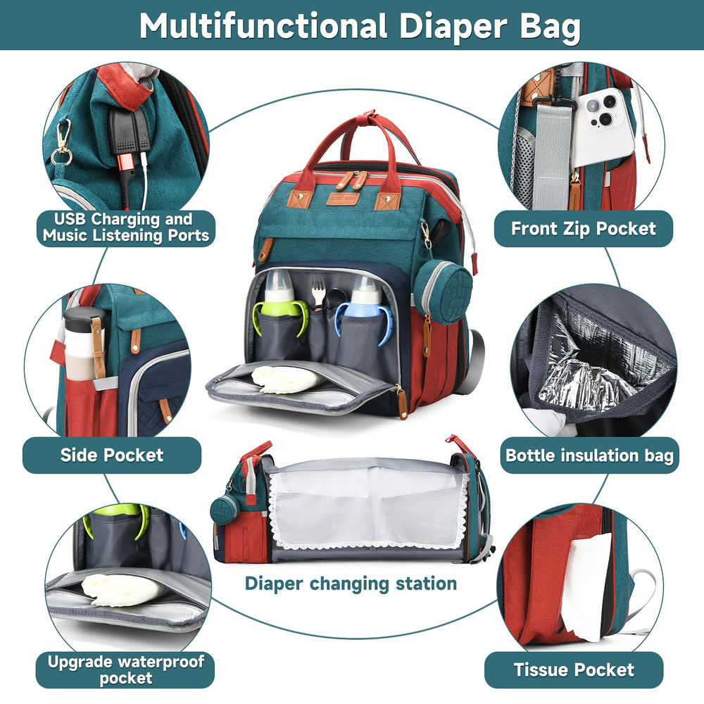ANWTOTU diaper bag backpack with 19 pockets for organized storage on trips.