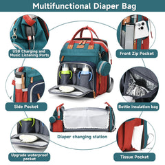 ANWTOTU diaper bag backpack with 19 pockets for organized storage on trips.