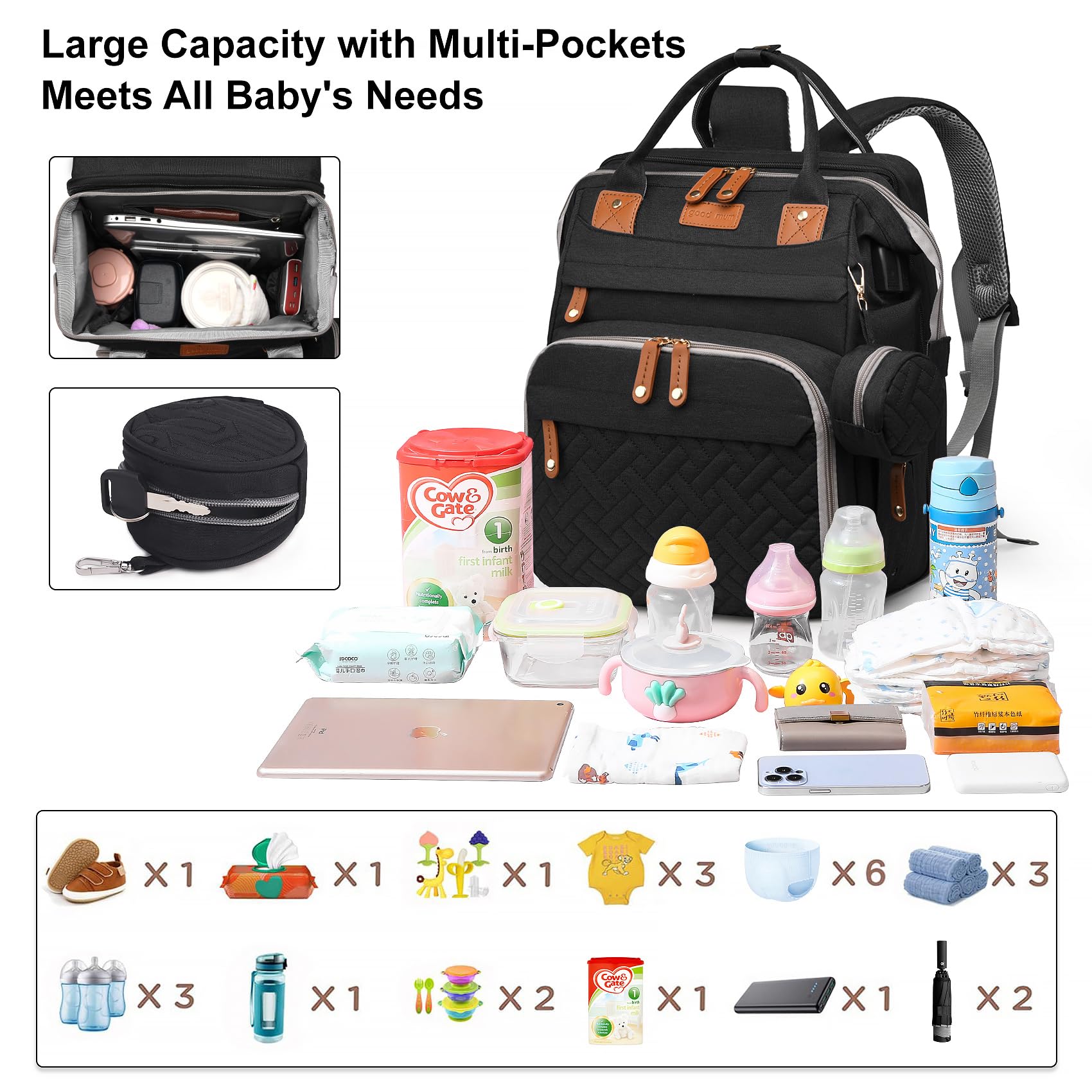 ANWTOTU insulated bottle pockets keep drinks warm during outings.