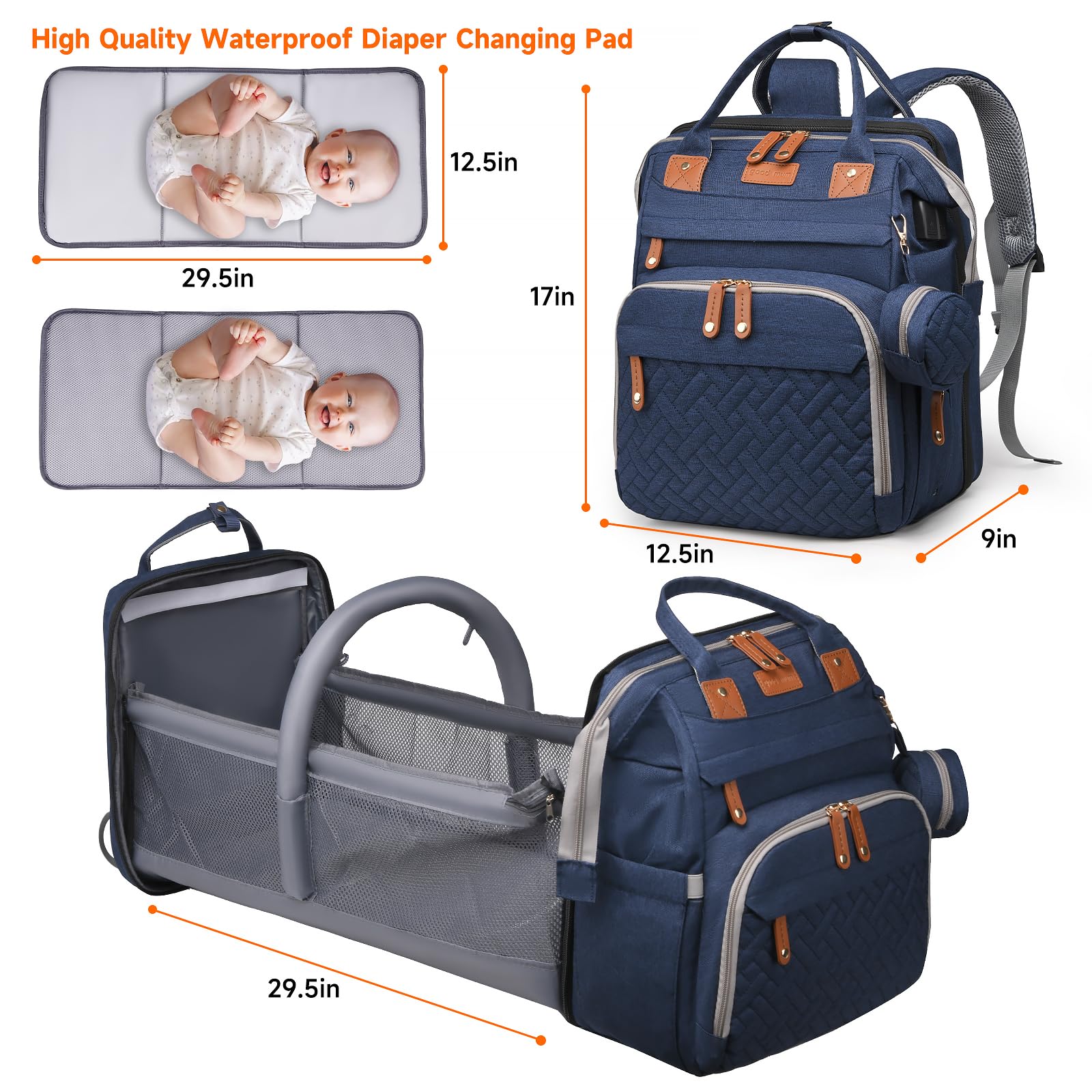 ANWTOTU stroller buckles secure the bag for hands-free travel.