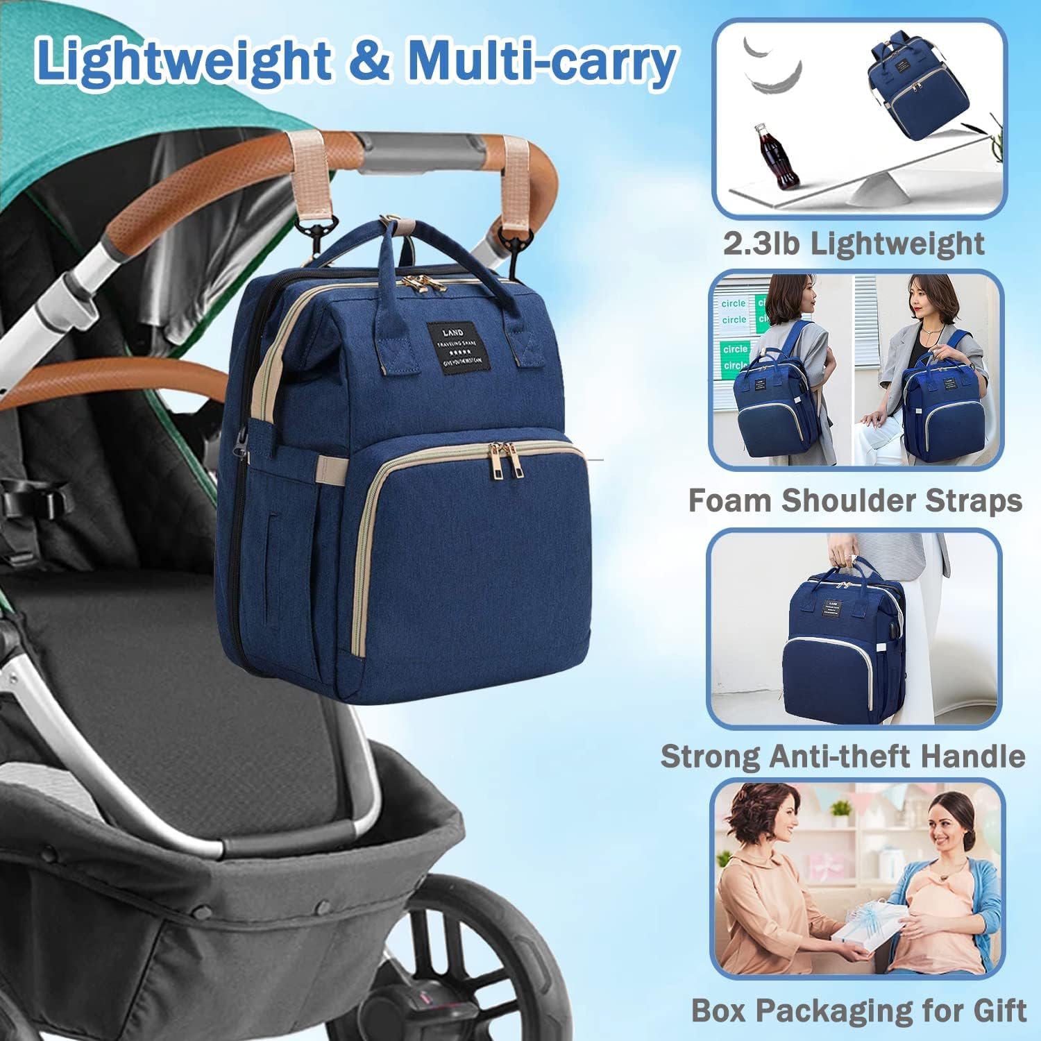 ANWTOTU waterproof fabric and stroller straps for mess-free travel.