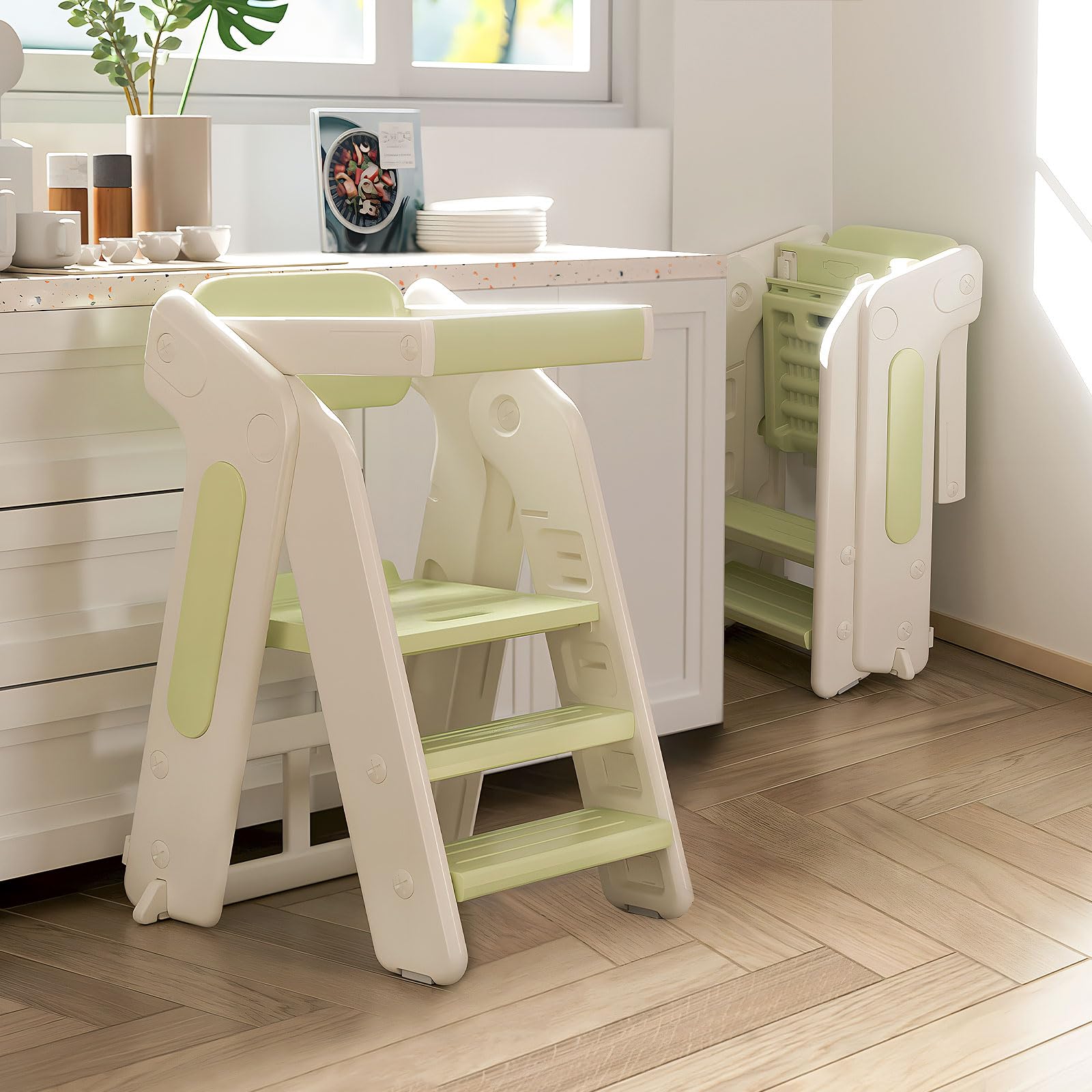 Anxeit Toddler Tower adjustable height supports growing children.