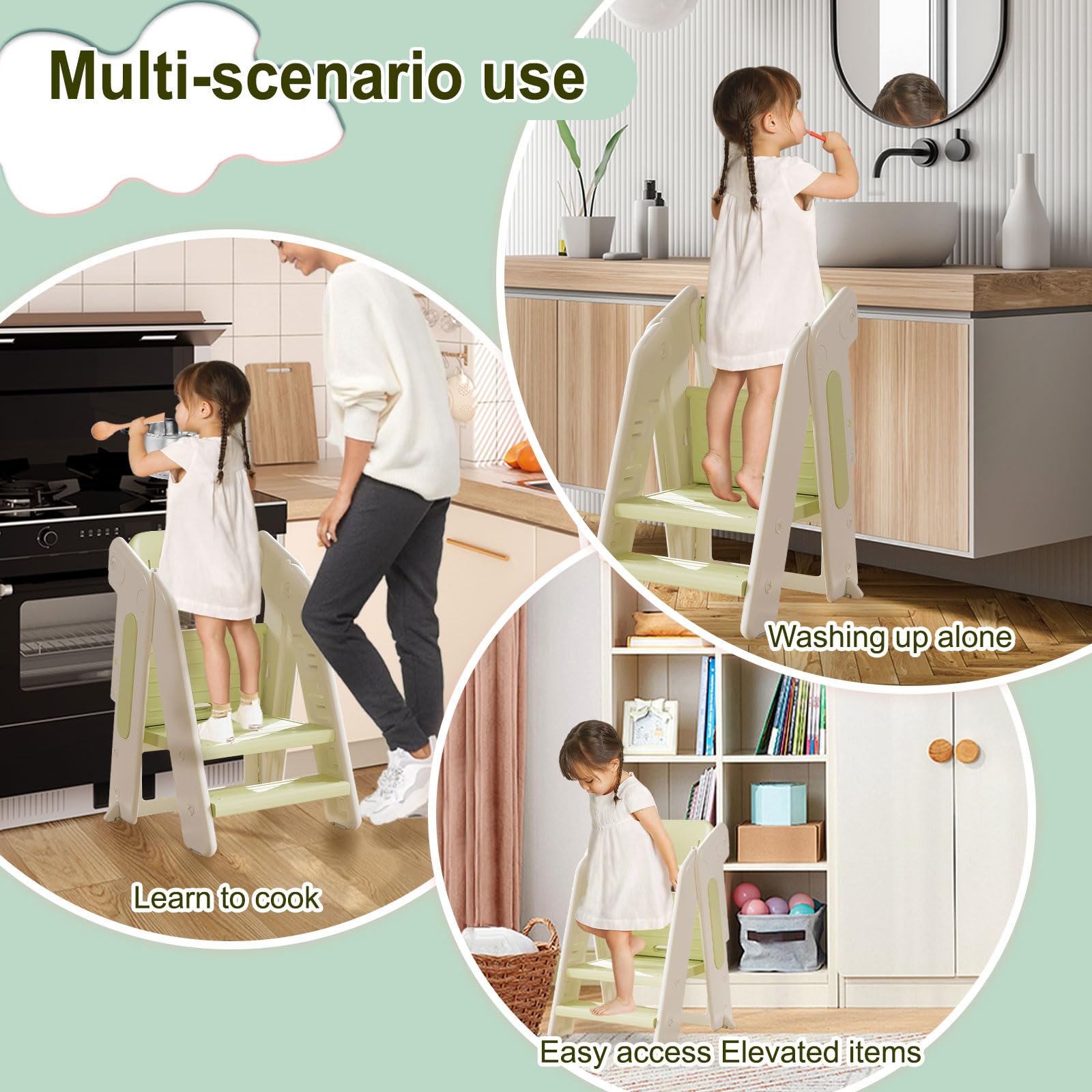 Anxeit Toddler Tower foldable design saves space between uses.
