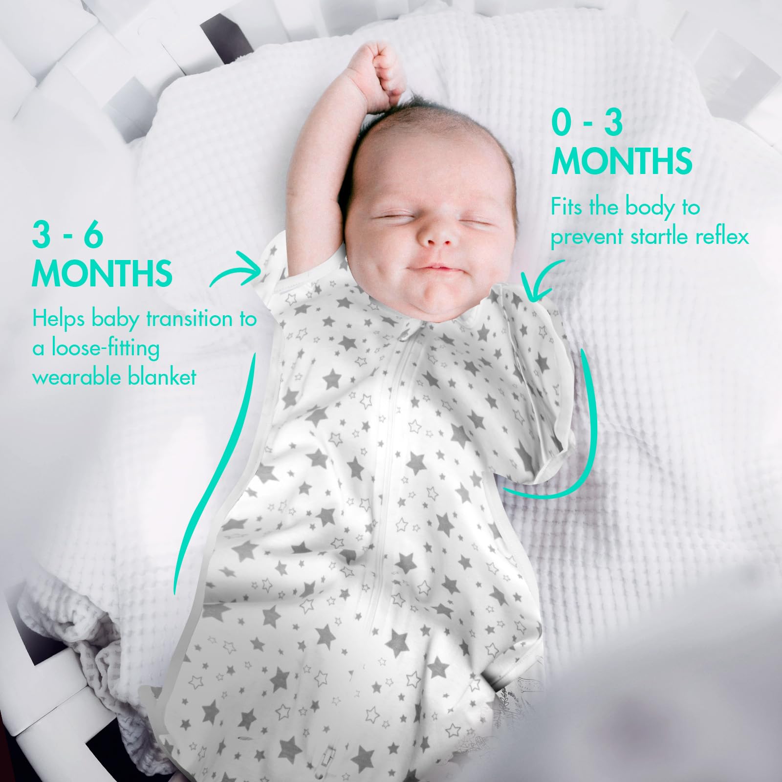 ANYEDDE 2-way zipper swaddle for quick access without waking baby.