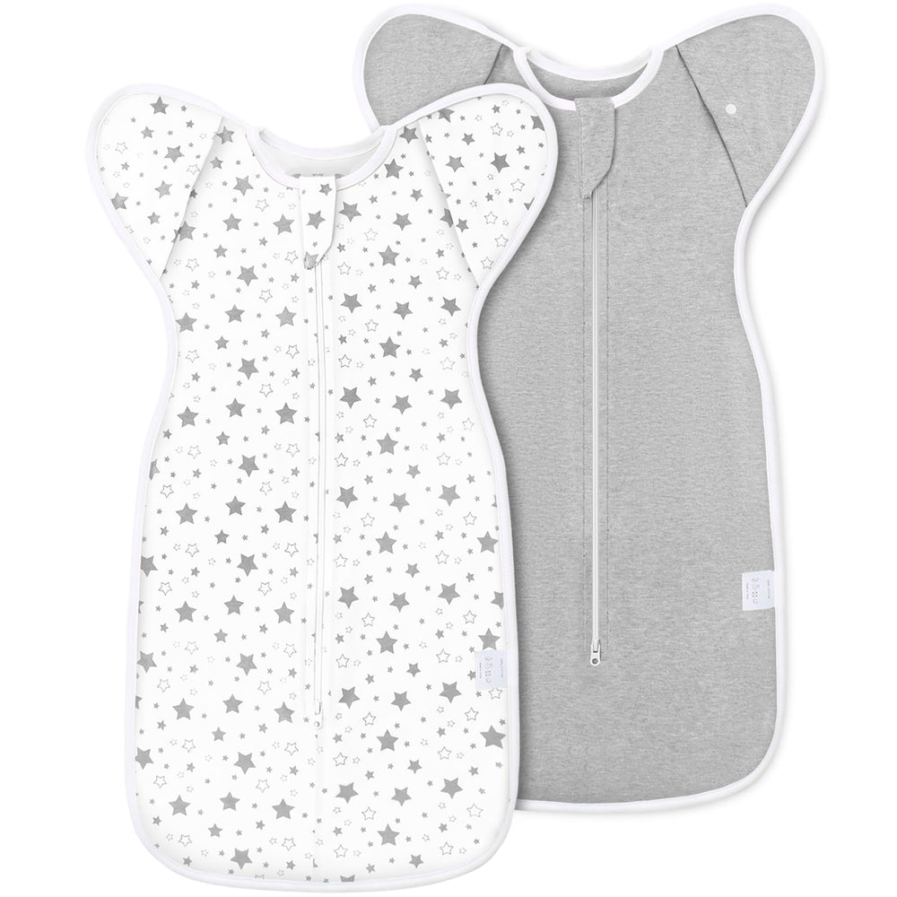 ANYEDDE baby transitional swaddle with arms up gray stars design for secure sleep