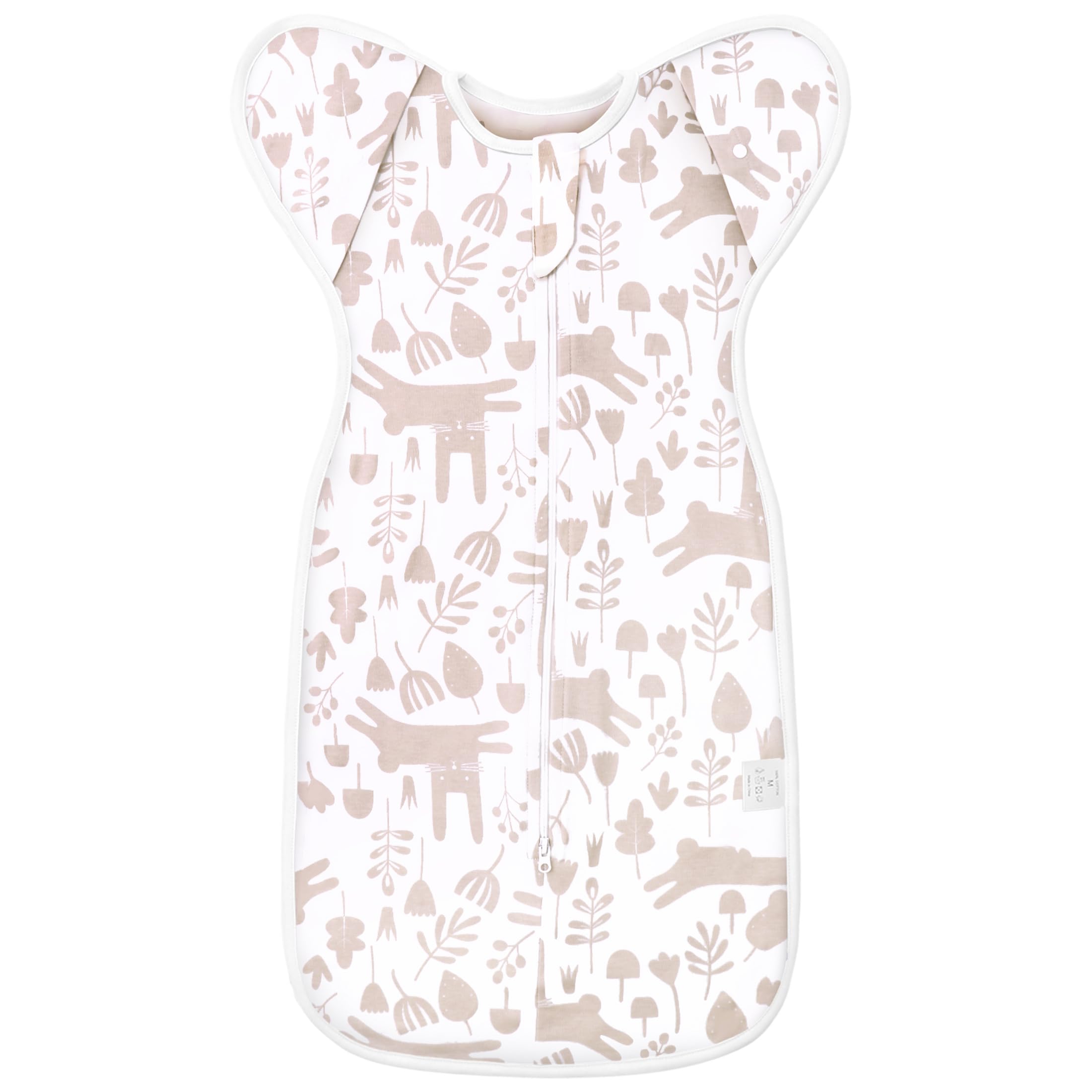 ANYEDDE Baby Transitional Swaddle Sleep Sack front view in pink rabbit design for calm sleep