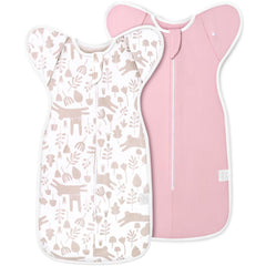 ANYEDDE arms-up pink bunny swaddle for secure naps