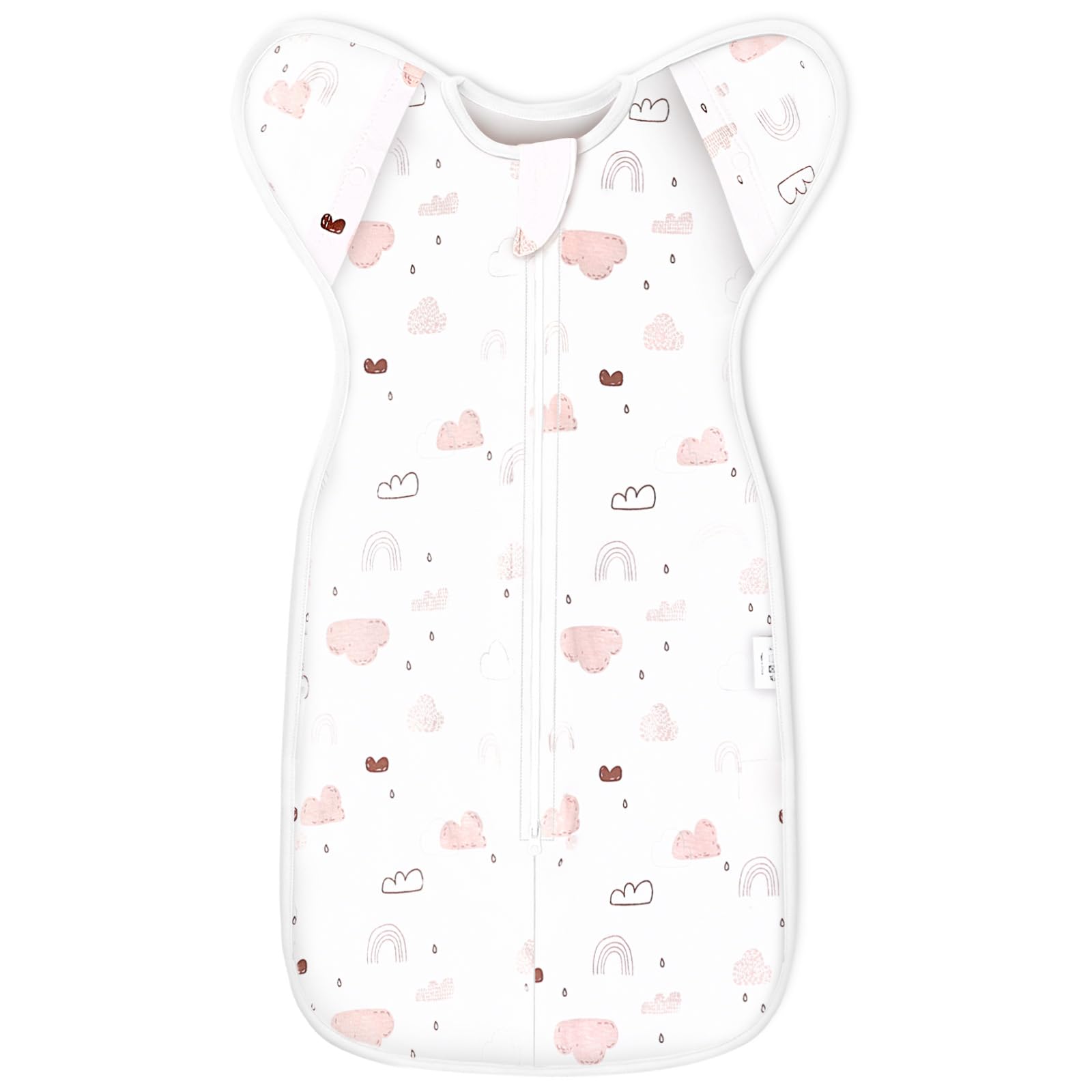 ANYEDDE pink cloud transition swaddle image; promotes secure sleep for babies.