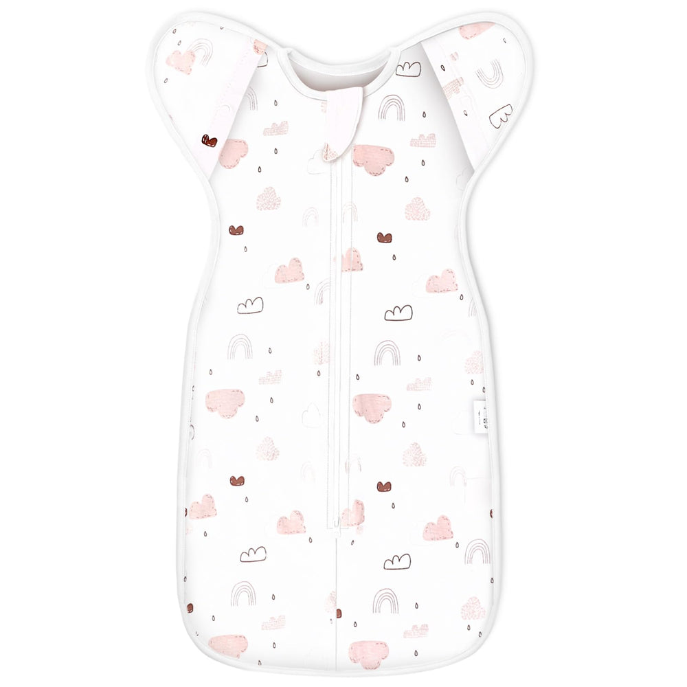 ANYEDDE pink cloud transition swaddle image; promotes secure sleep for babies.