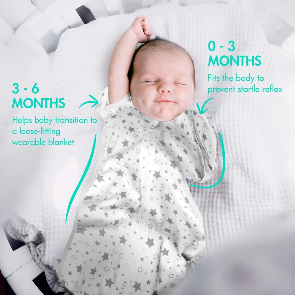 ANYEDDE 2-pack swaddle gray stars back view highlighting snug fit