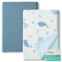 ANYEDDE two-pack blankets with blue-dolphin pattern for cozy nursery moments