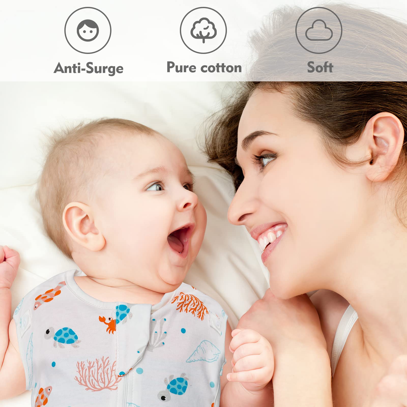 ANYEDDE arms-up swaddle demonstration highlighting easy hands-out design for self-soothing