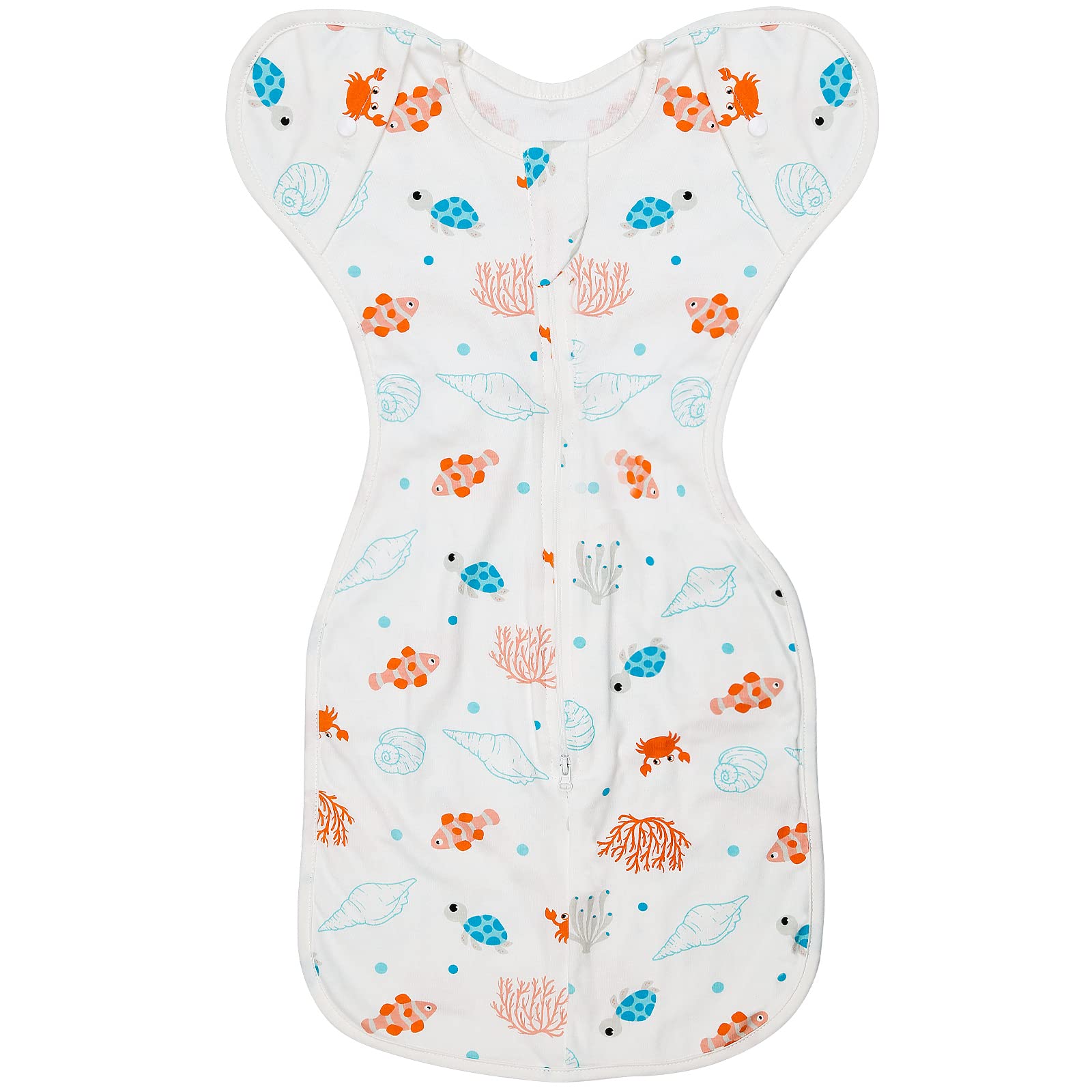 ANYEDDE Underwater World swaddle sleep sack front view showing soft cotton fabric for gentle newborn comfort