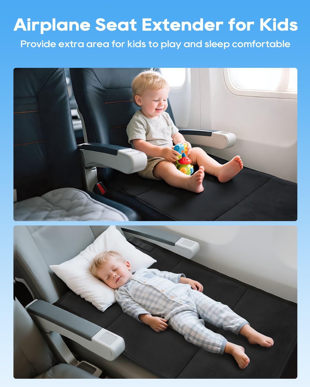 ANYSWEET Toddler Airplane Bed shows extended seat space for kid play