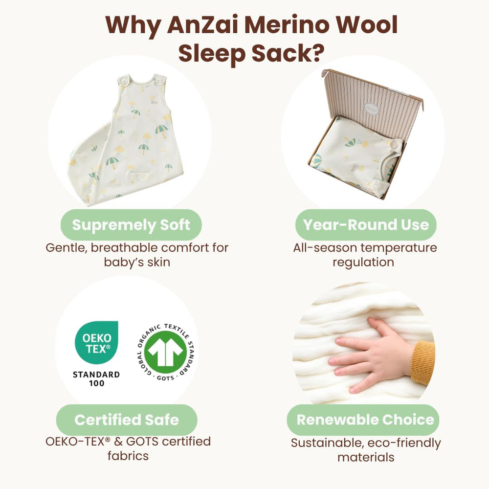 AnZai Merino Sleep Sack features 2-way zipper for easy dressing.