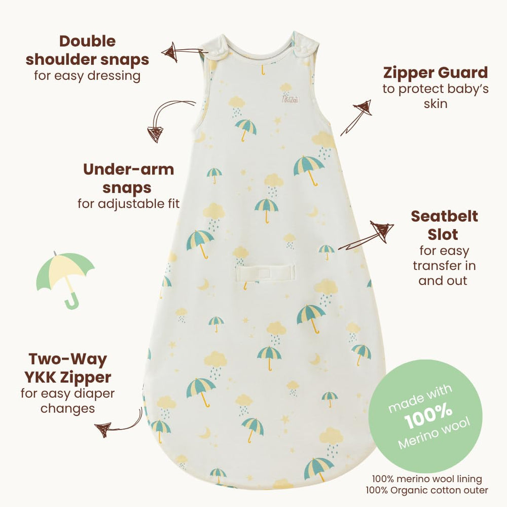 AnZai Merino Sleep Sack offers breathable warmth for all seasons.