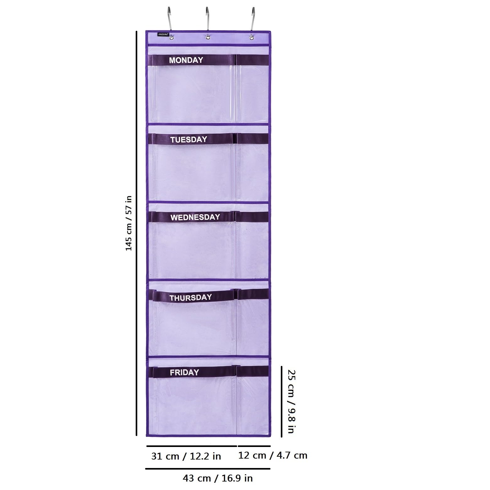 ANZORG organizer includes three hooks for door mounting and space saving