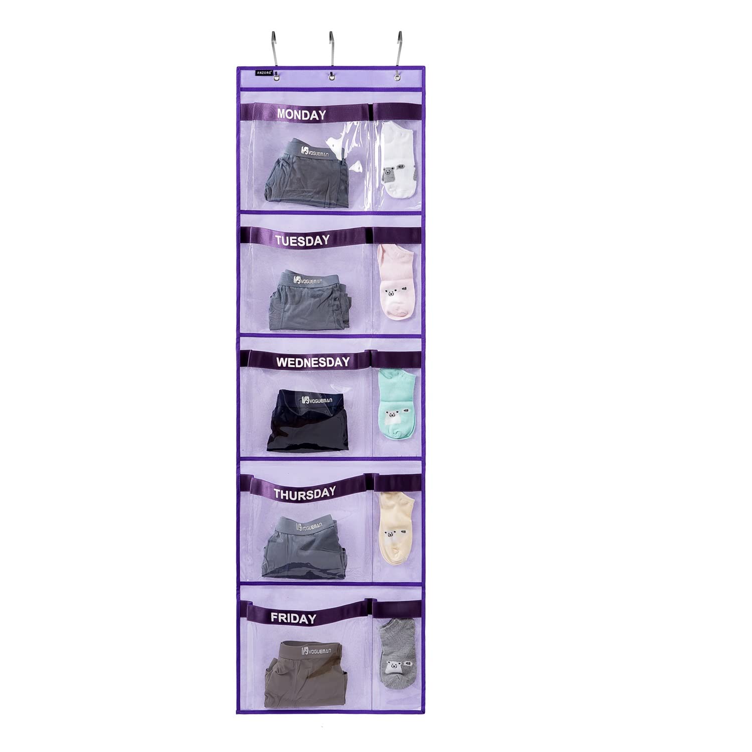 ANZORG weekly kids organizer Monday to Friday pockets for quick outfit selection