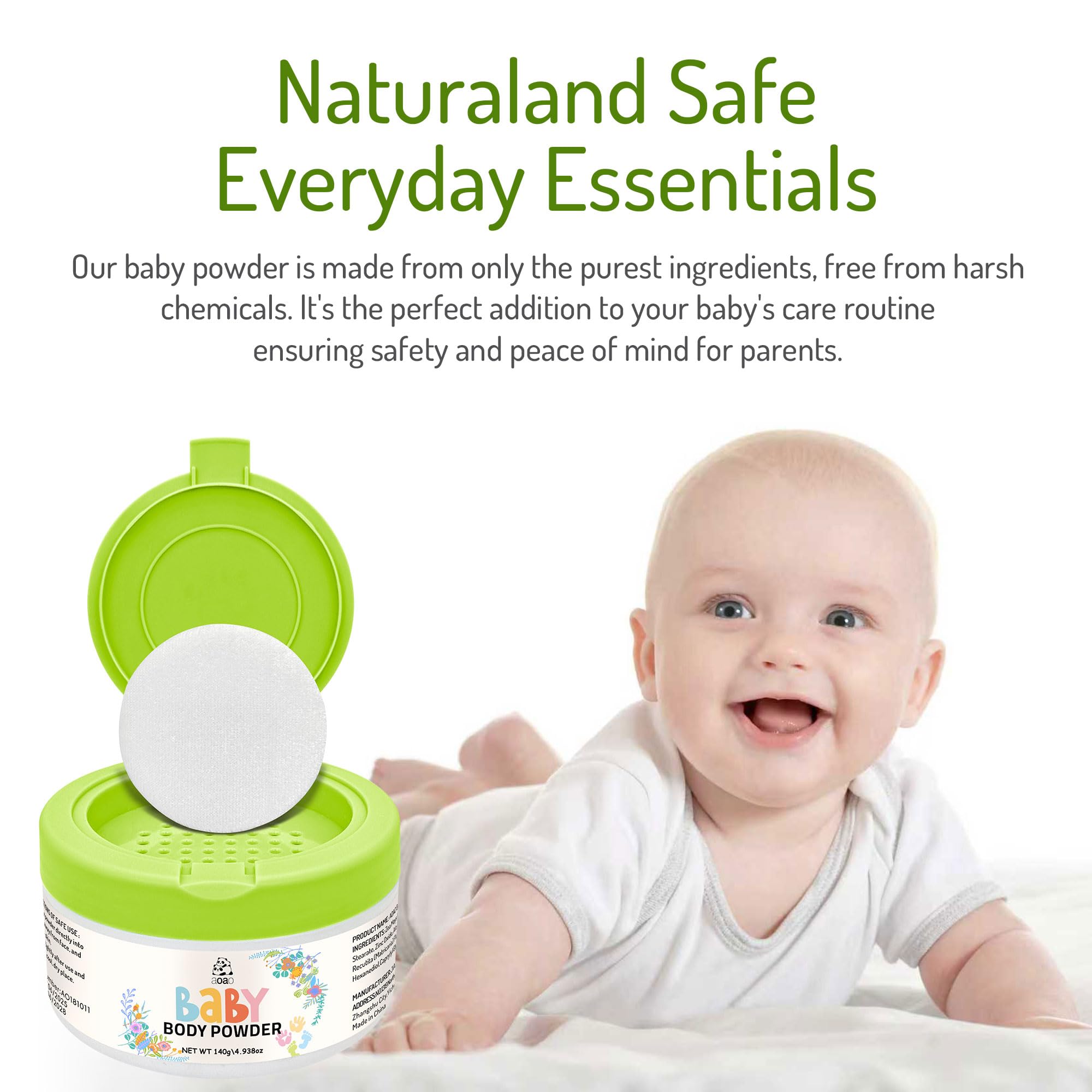 AOAO Scented Baby Powder flip-top lid for mess-free, one-handed use