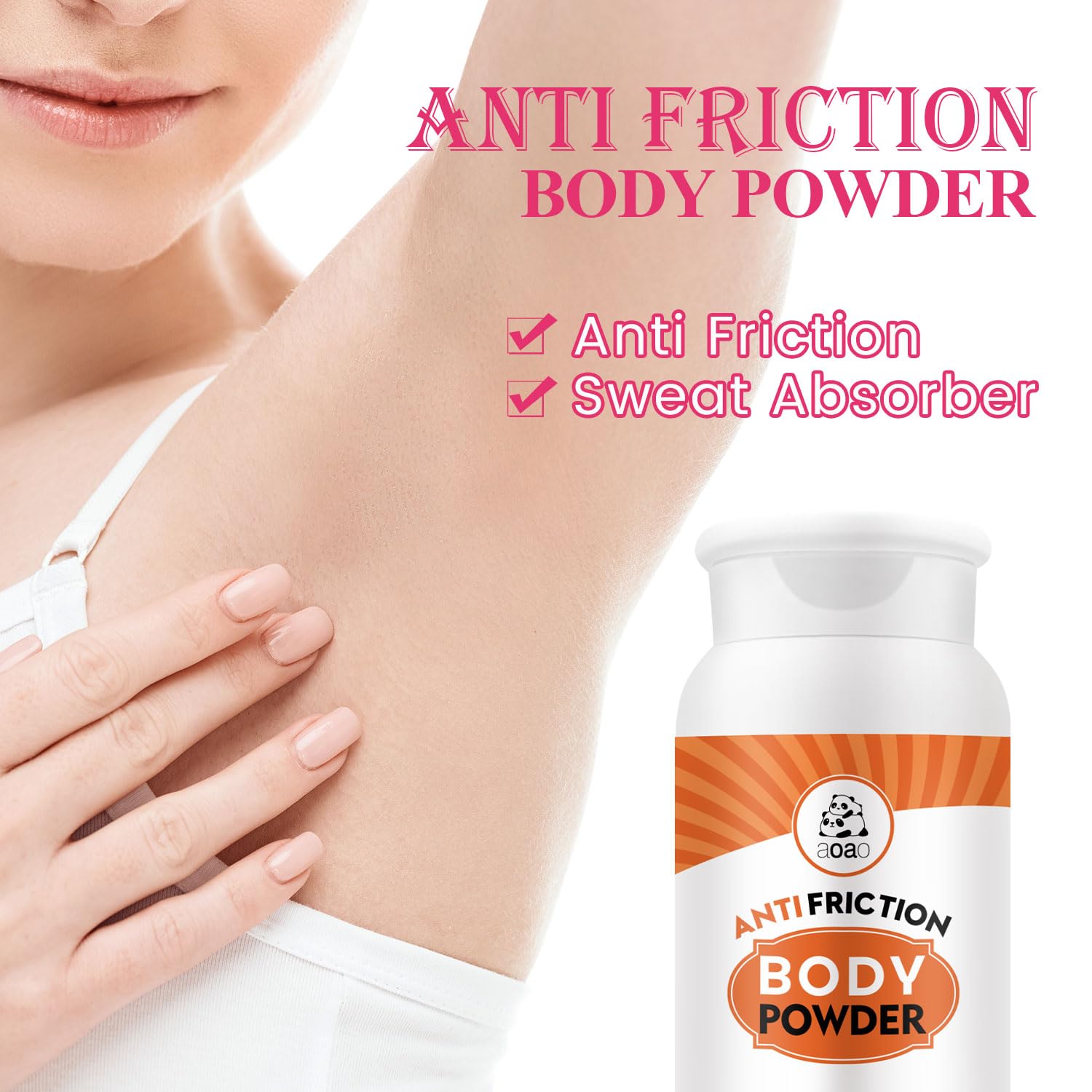 AOAO talc-free powder on feet for sweat absorption and freshness.