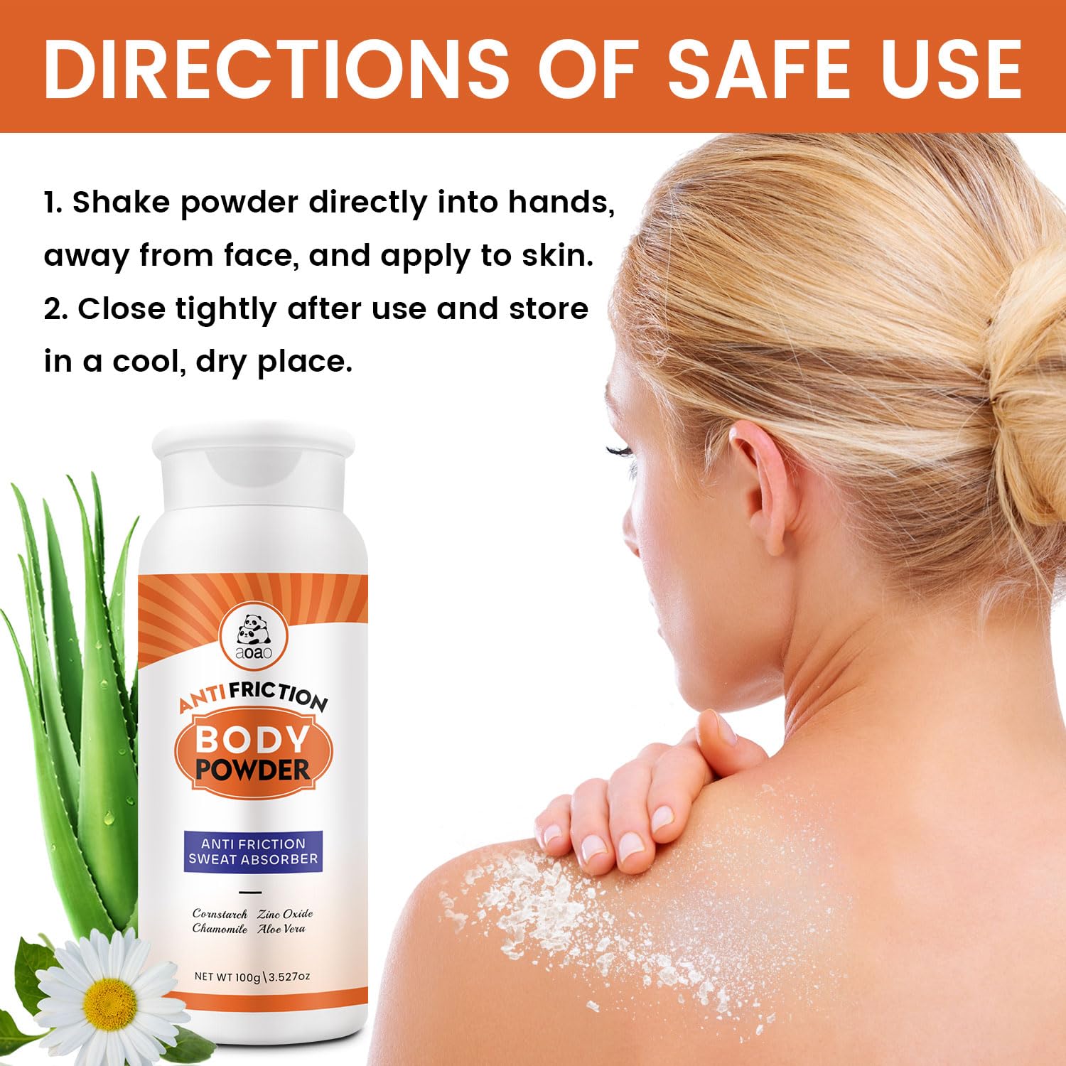 Travel-ready AOAO talc-free powder compact for moisture control on the go.