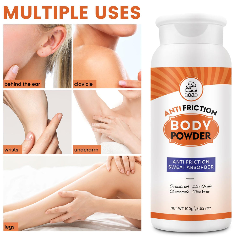 AOAO talc-free powder applied to underarms for comfortable wear.