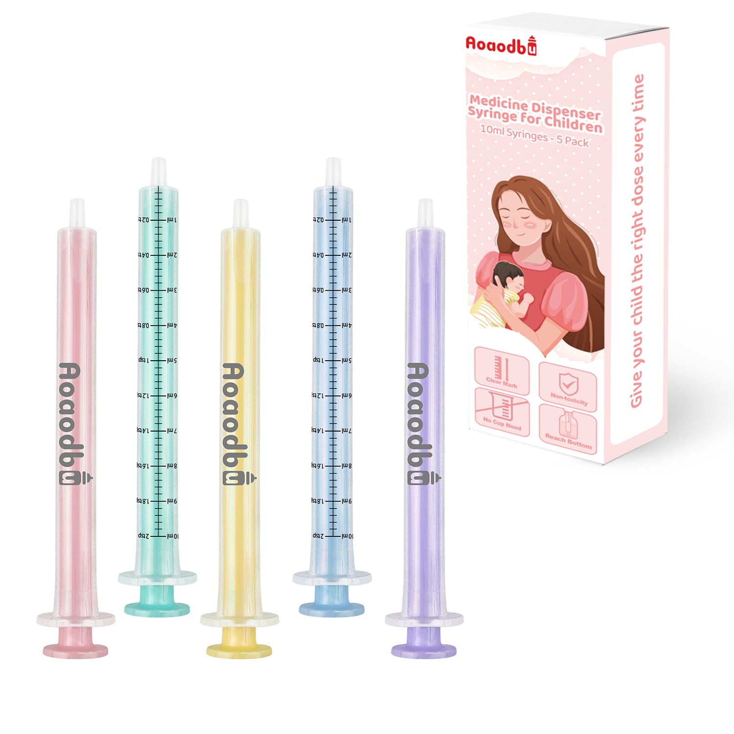 Aoaodbu five-pack of 10ml baby syringes ready for direct dosing with no transfer