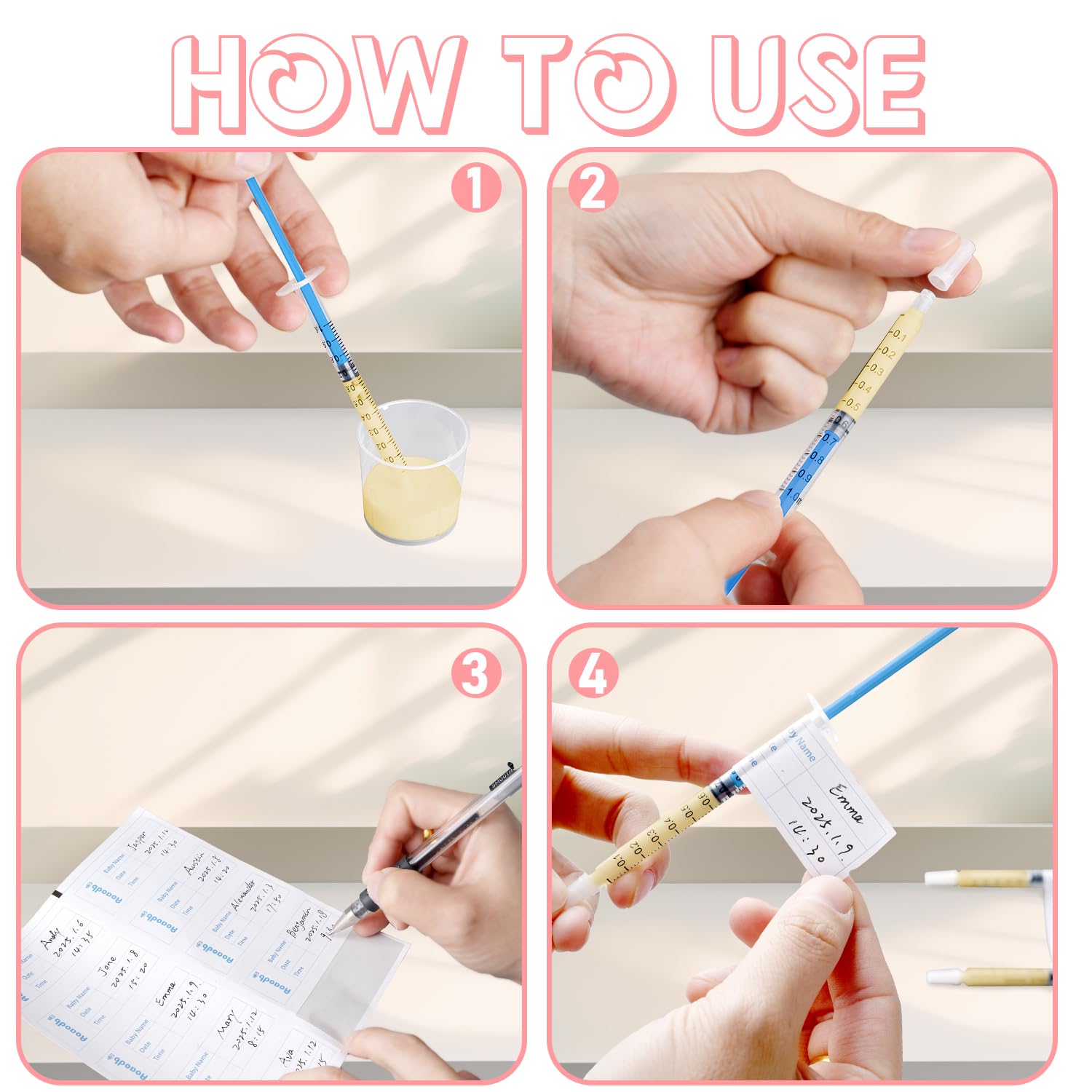 Aoaodbu Colostrum Collector Kit blue-cap syringes emphasize secure sealing.