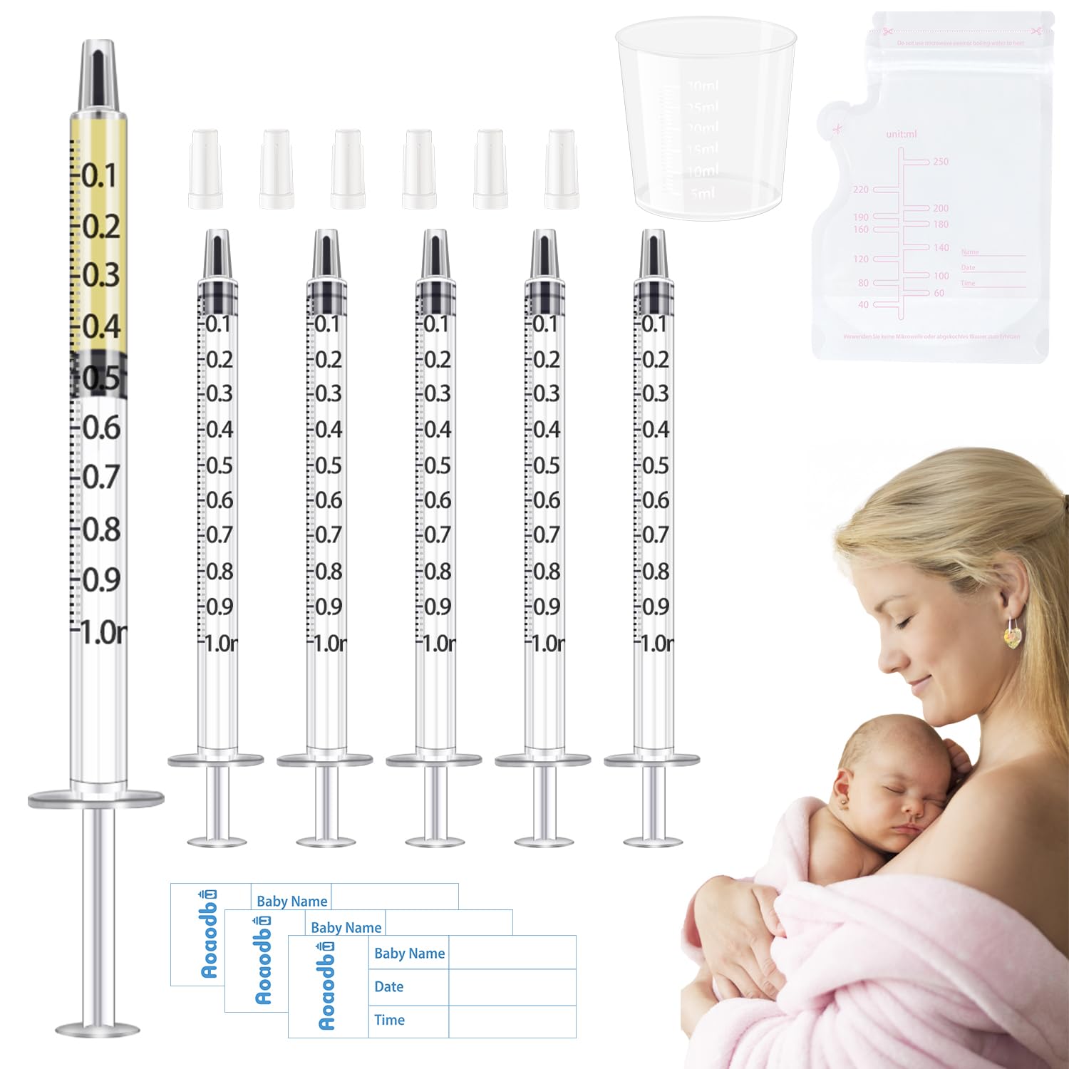 Aoaodbu Colostrum Collector Kit main packaging showing complete set for convenient on-the-go milk collection