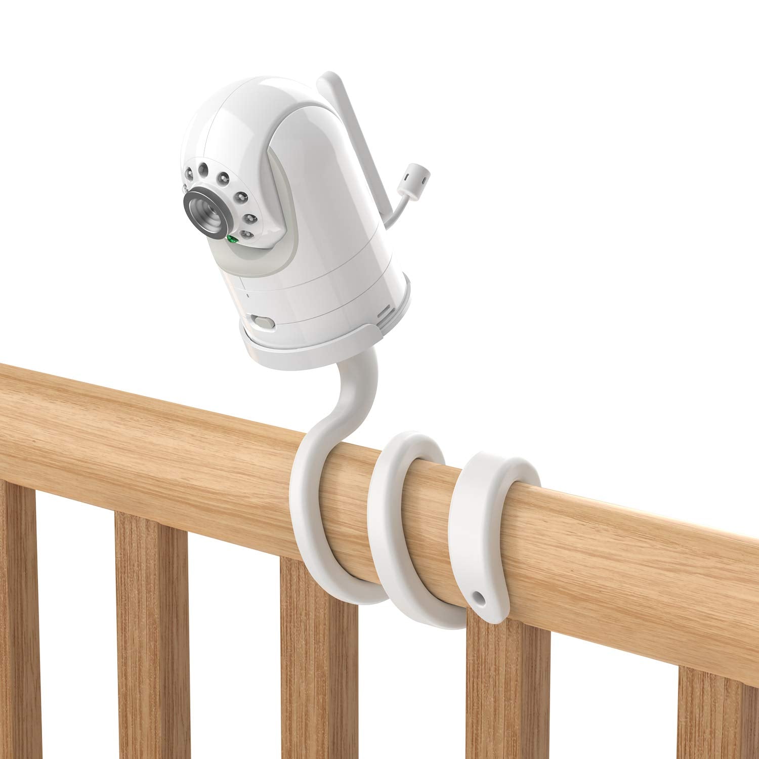 Aobelieve DXR-8 white flexible mount mounted on a shelf for improved baby view.