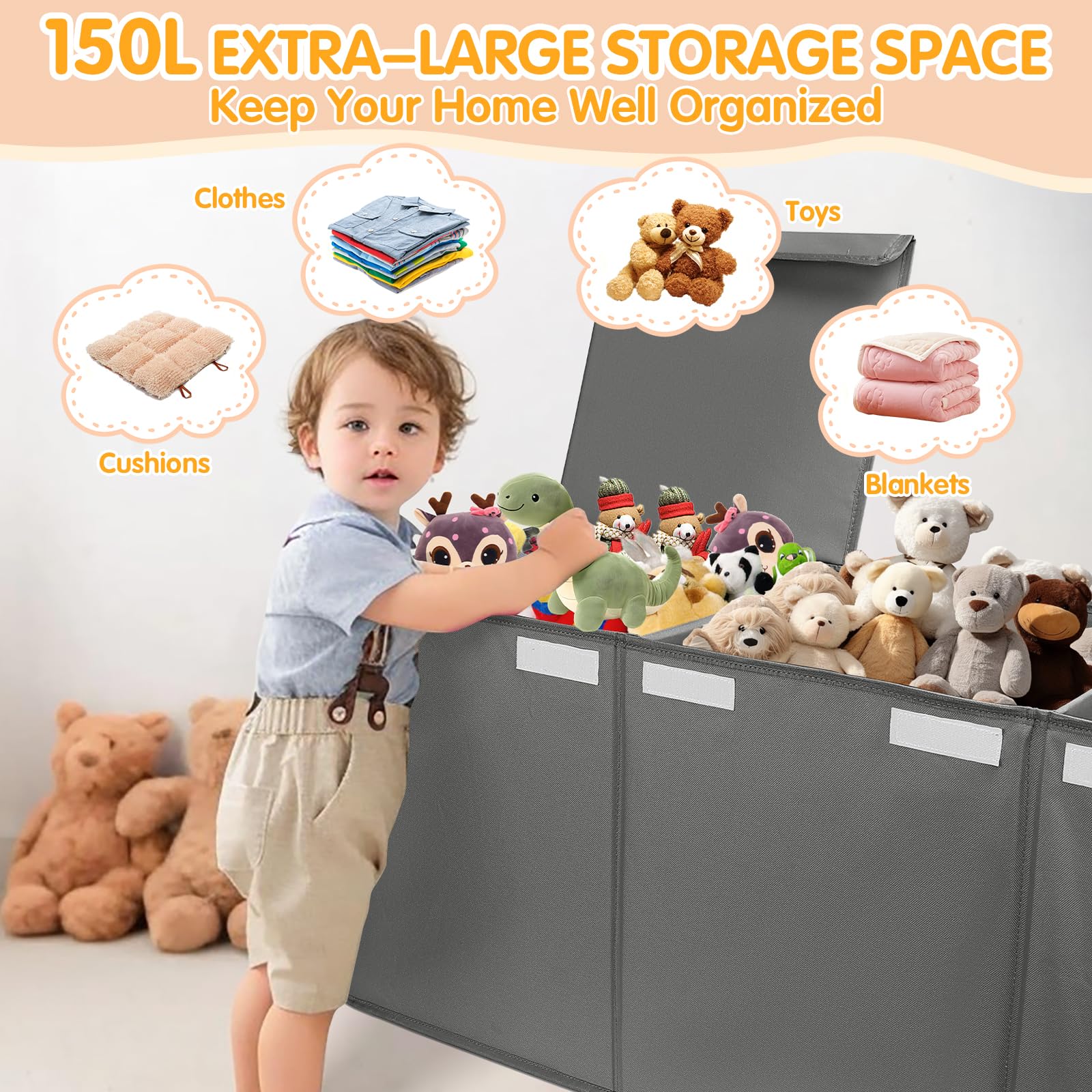 AOBOPLE toy chest durable handles enable easy transport between rooms.