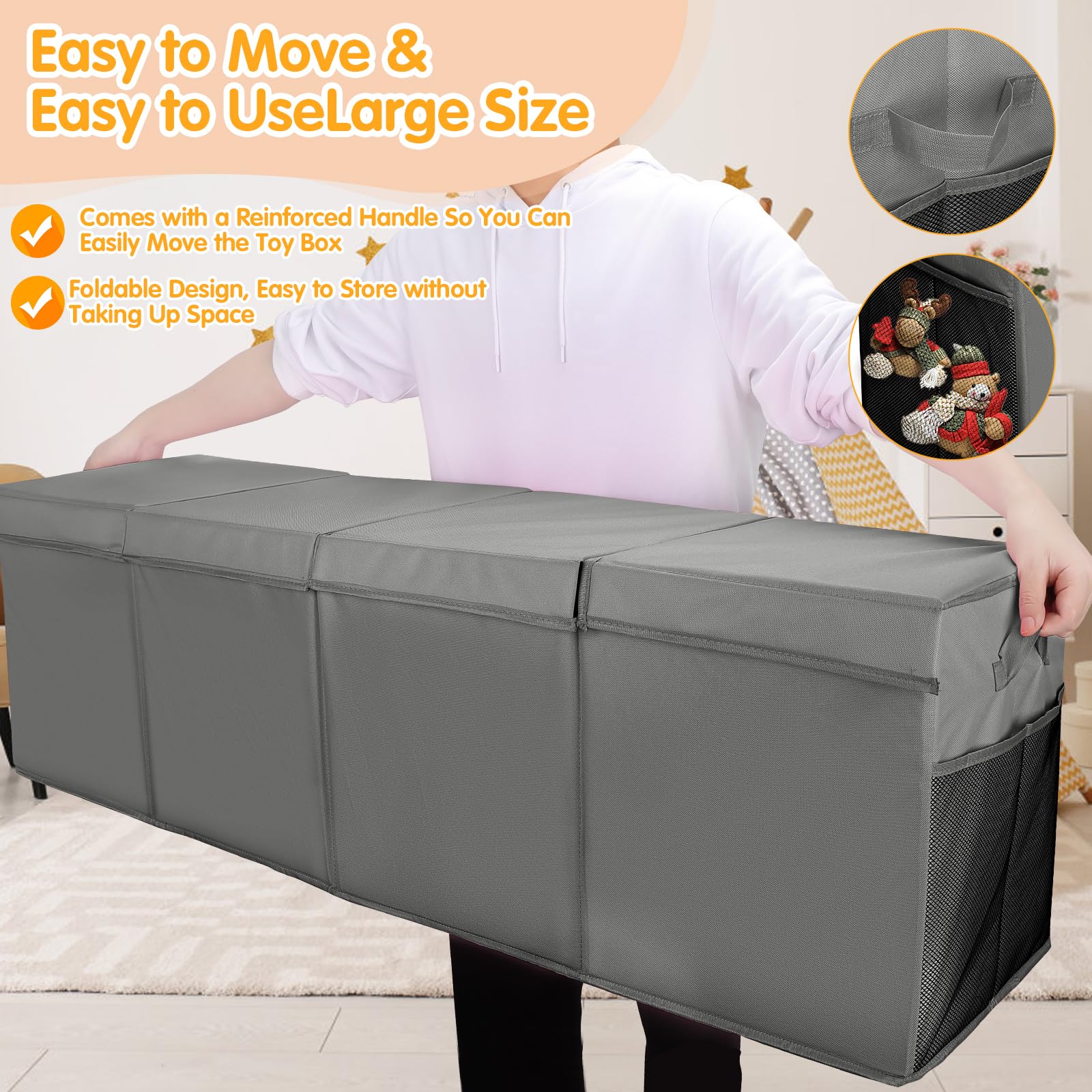 AOBOPLE toy chest in living room maintains neat play space.