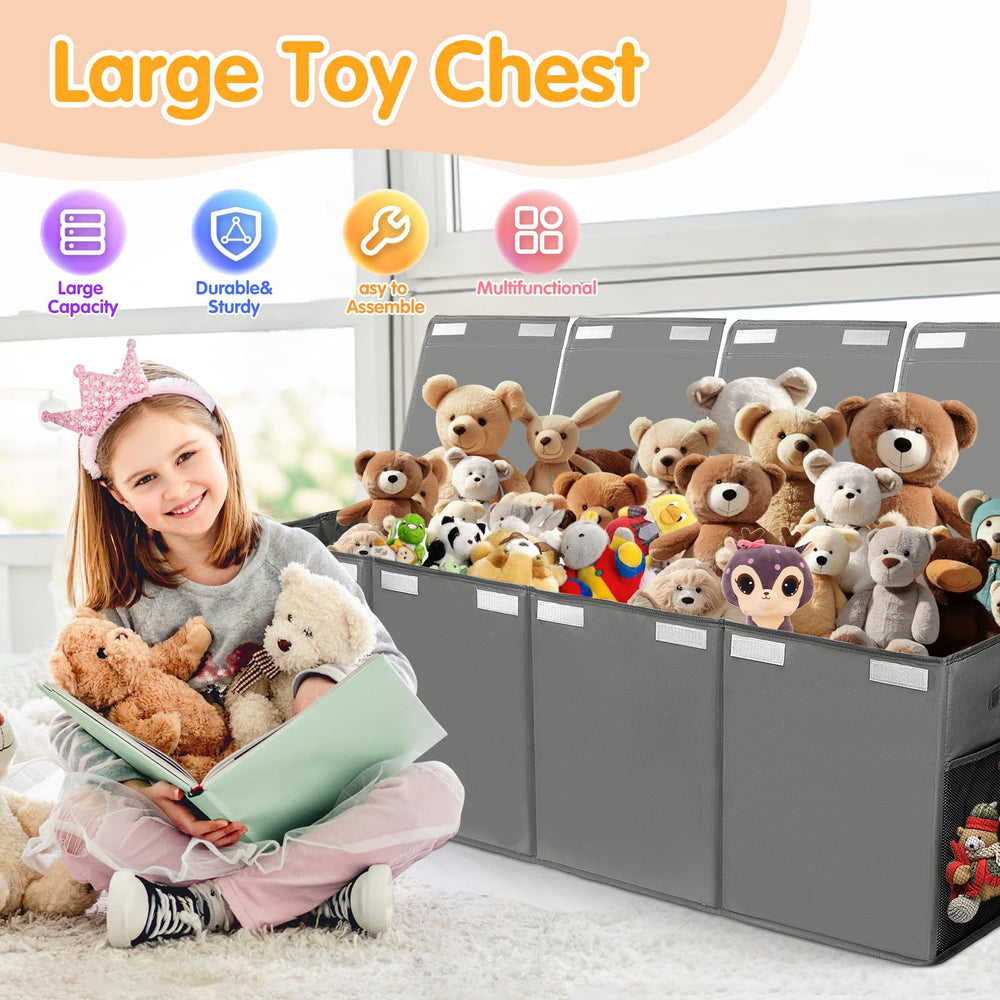 AOBOPLE toy chest side mesh pockets for quick access to small items.