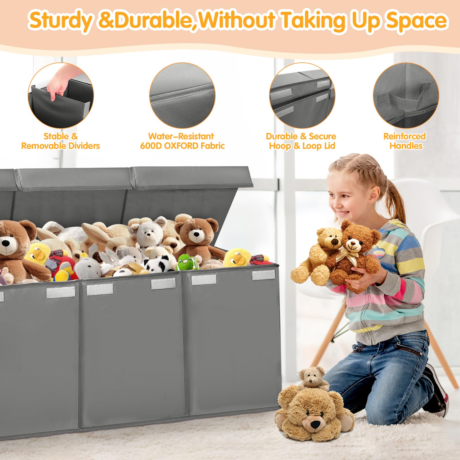 AOBOPLE toy chest with lid keeps clutter hidden and contained.