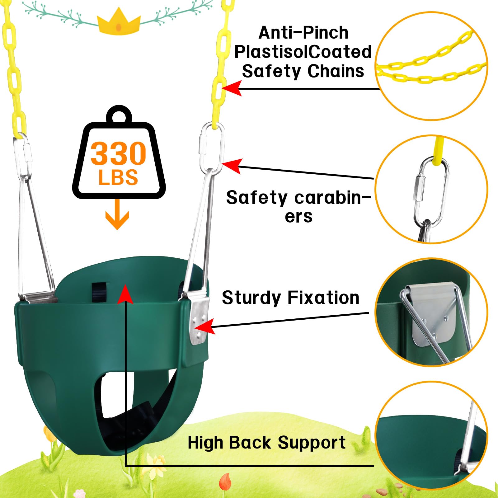 AOBOTE 66-inch detachable chain with yellow-coated section for adjustable, visible safety