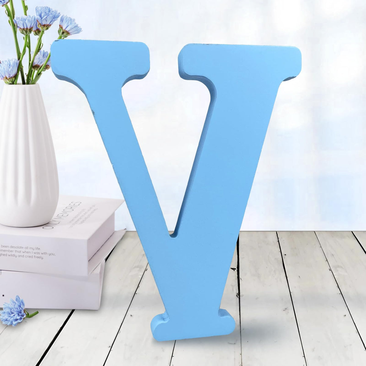 AOCEAN 6 inch blue wood letters for wall decor, ideal for DIY crafts