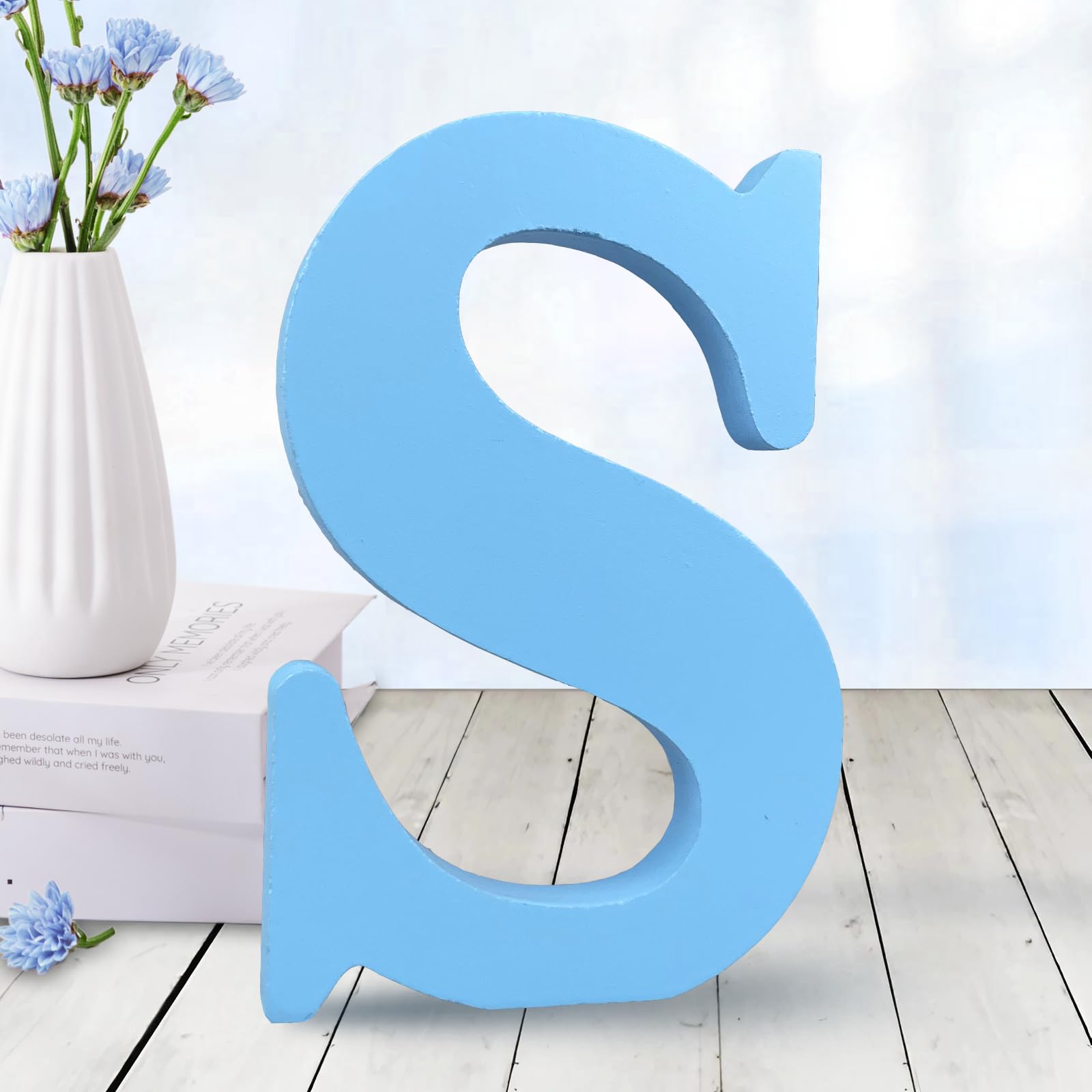 AOCEAN 6-inch blue wood letter front view for wall decor and crafts