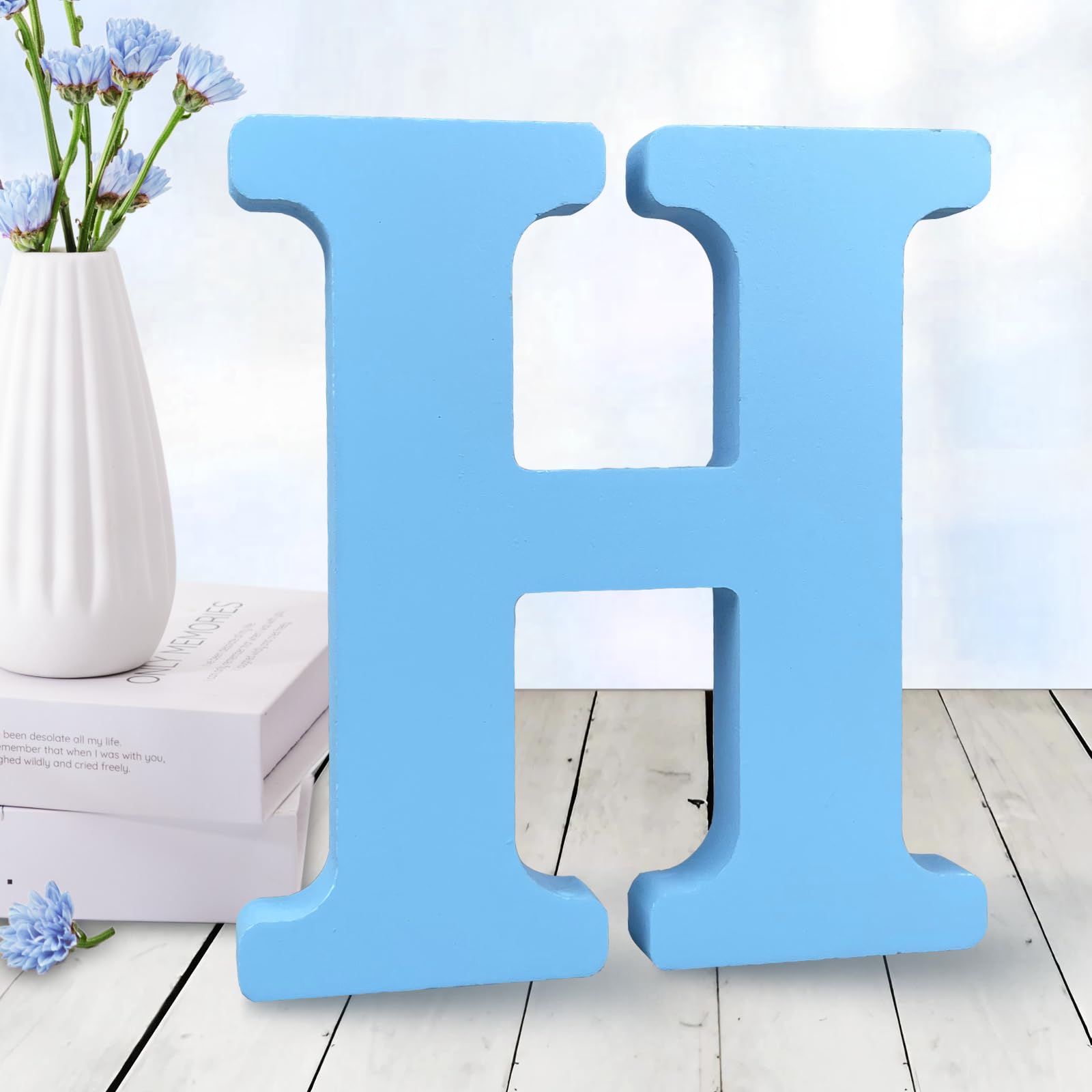 AOCEAN 6 inch blue wood letters stand-alone display for desk decor and personalized messages
