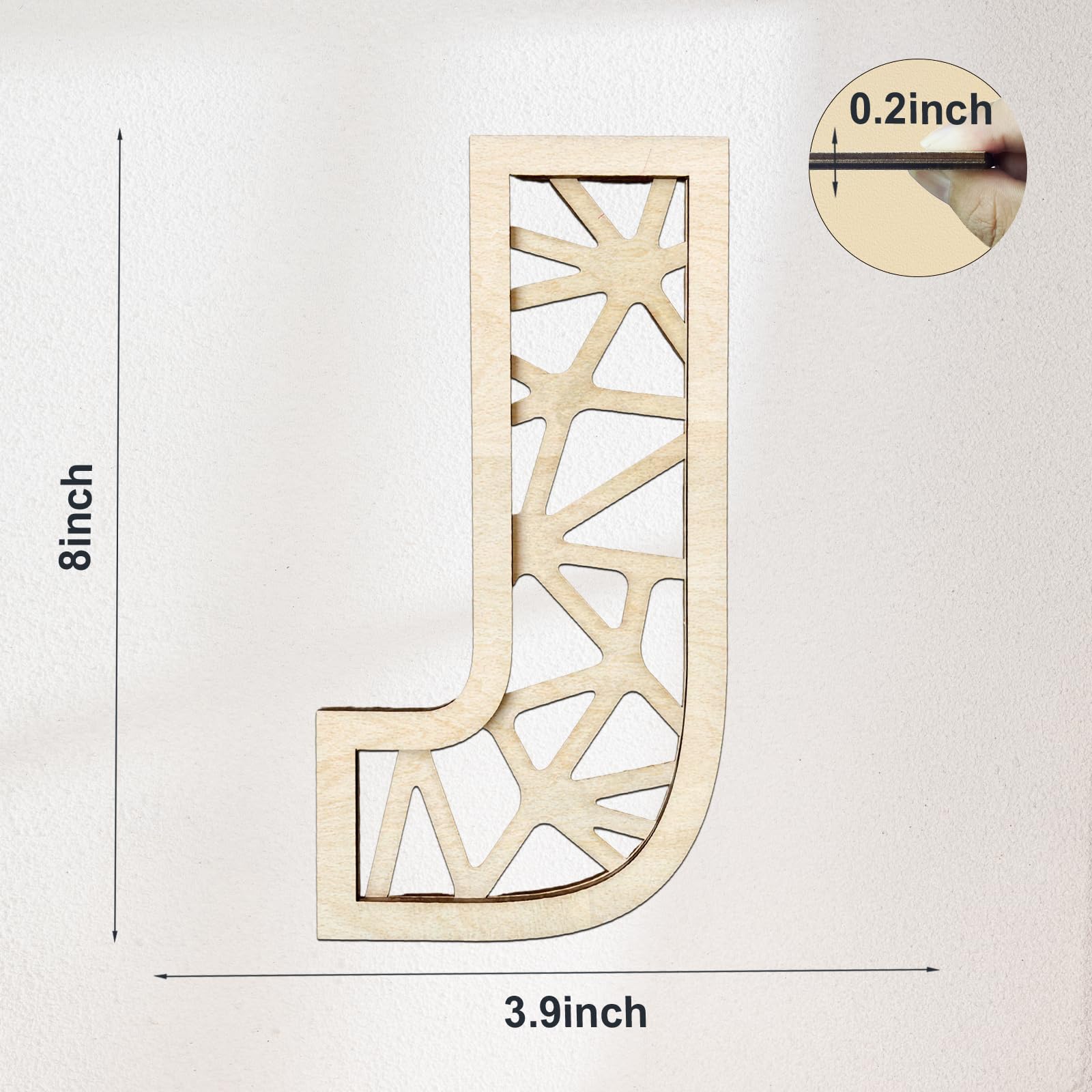 AOCEAN 8-inch rattan letter side view shows natural wood texture for shelves.
