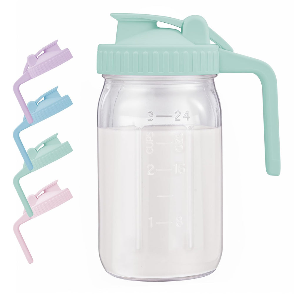 AoeJarry breast milk pitcher 32oz glass with wide mouth for easy pouring.
